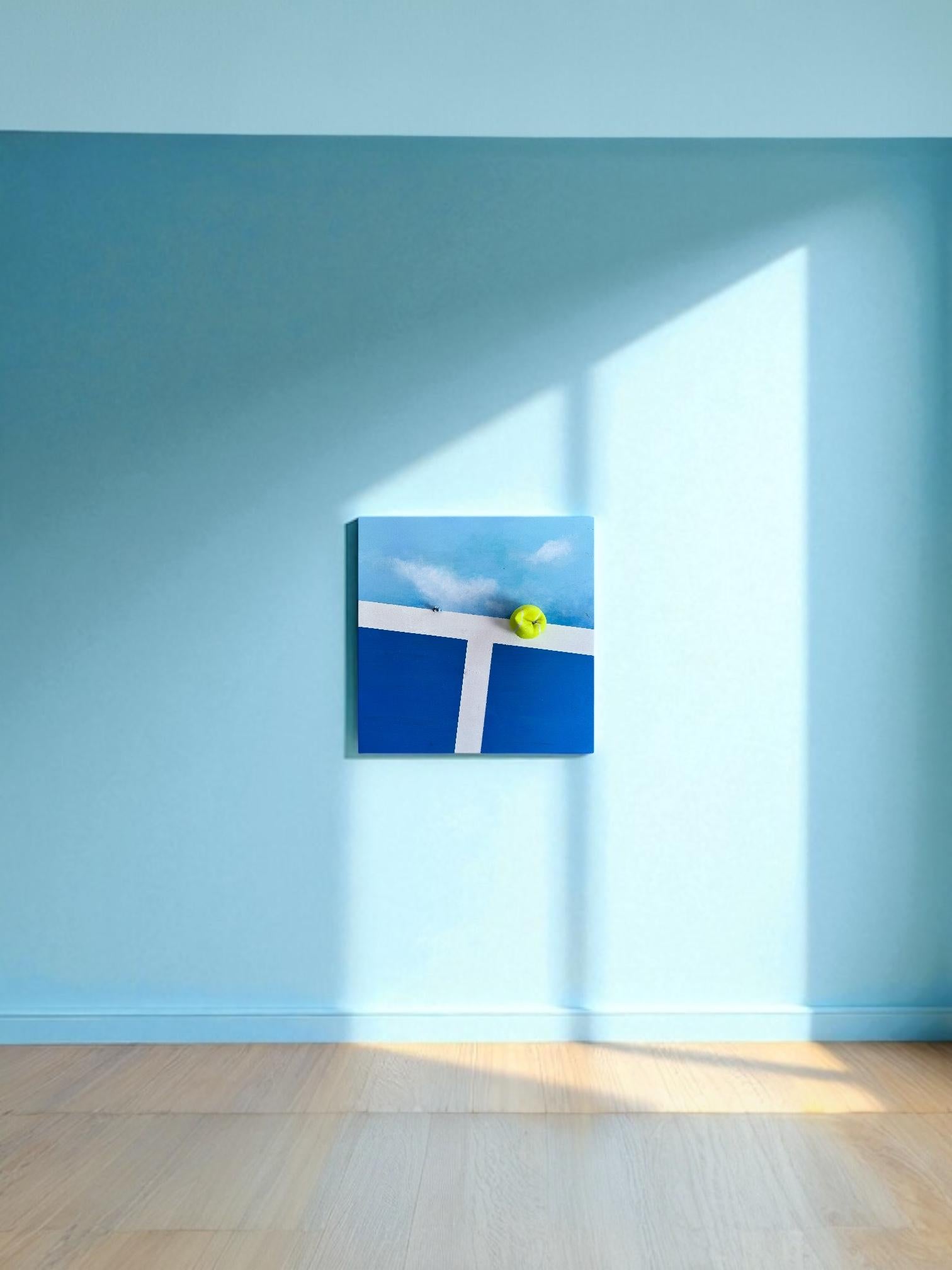 SUNSET – Mixed Media Wall Sculpture in Pastel Sky Blue and Neon Yellow, 2022 For Sale 5