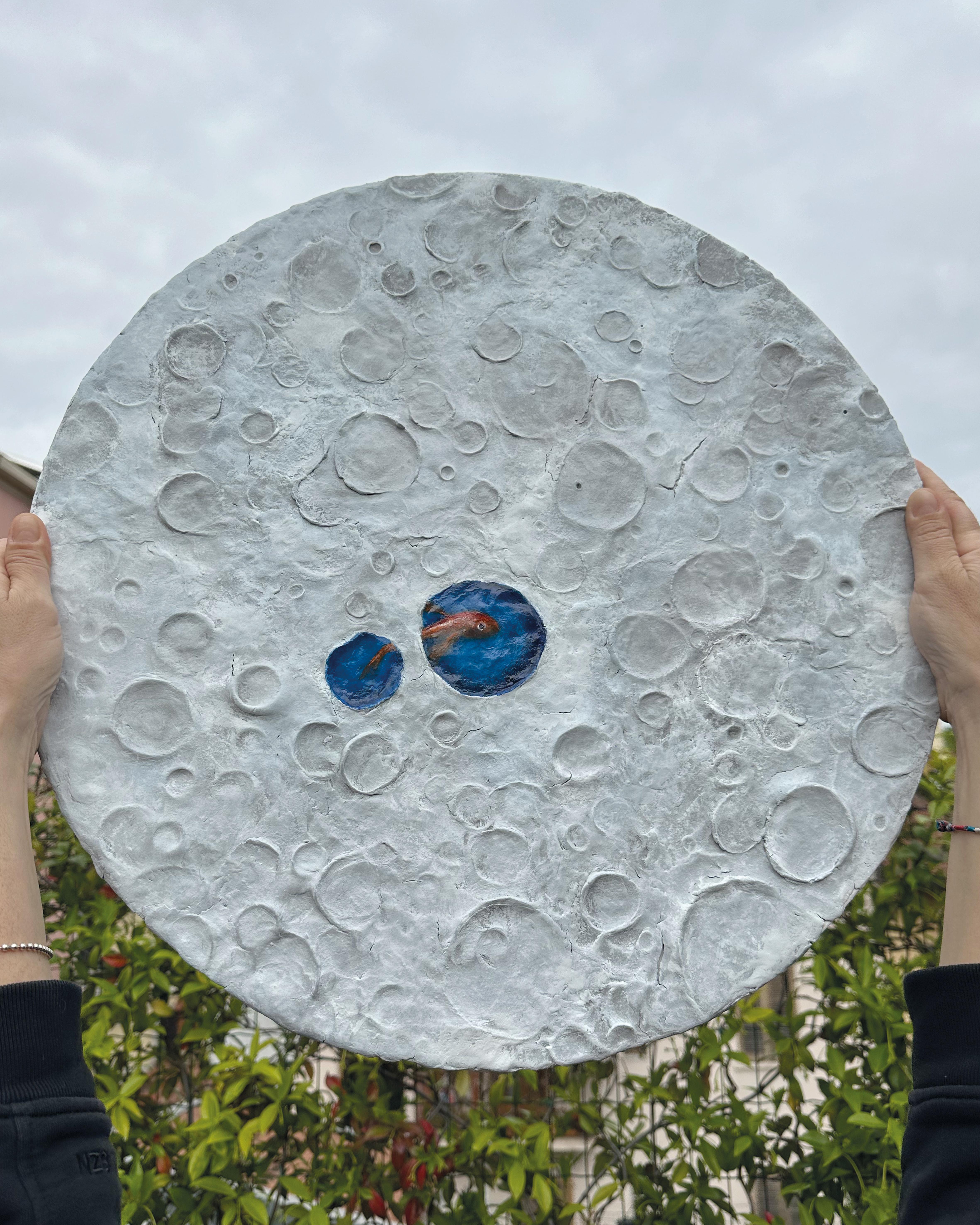 Surrealist Lunar Seascape Relief. Mixed Media Wood Wall Sculpture with Fish 7