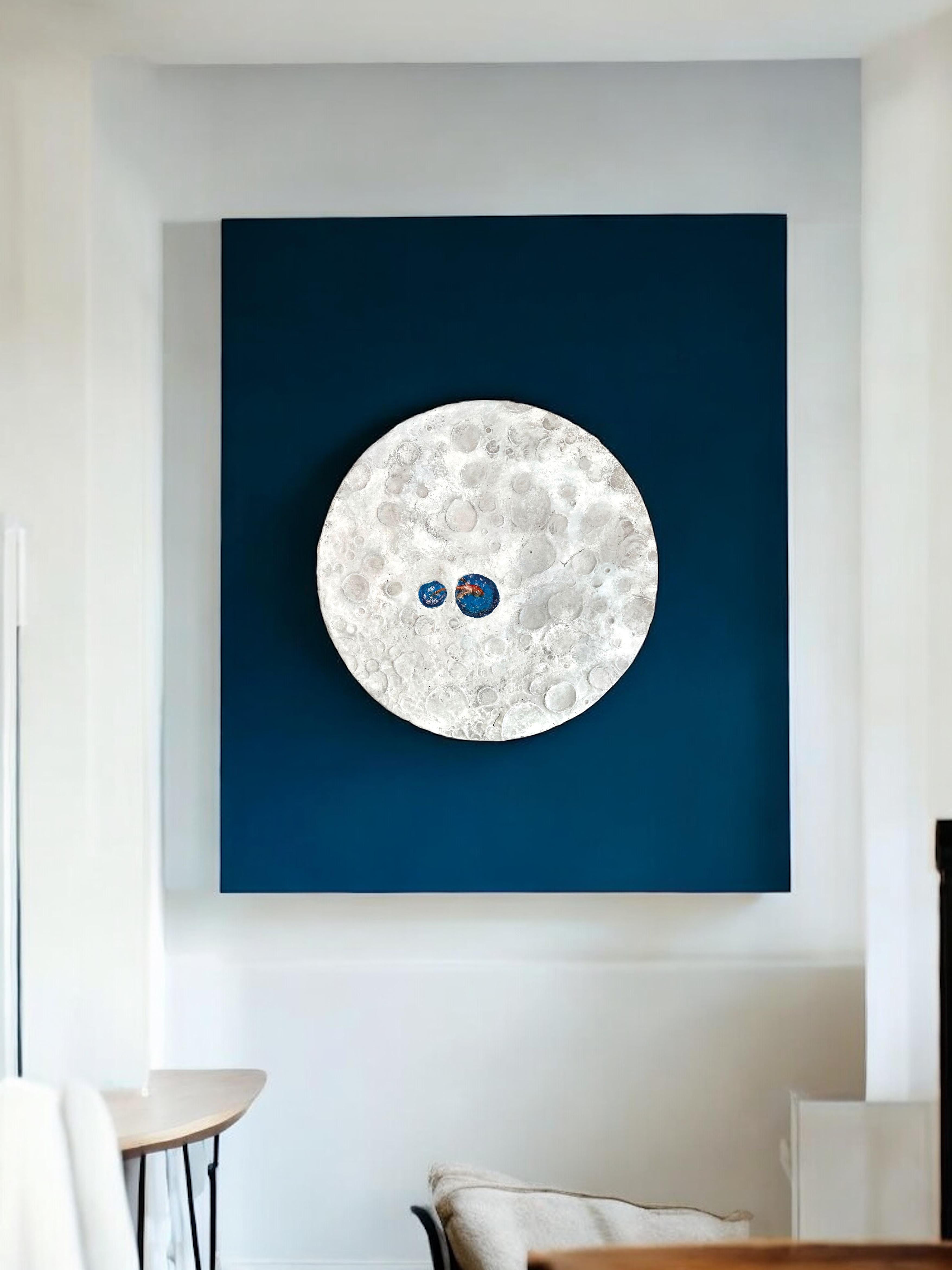 Surrealist Lunar Seascape Relief. Mixed Media Wood Wall Sculpture with Fish 8
