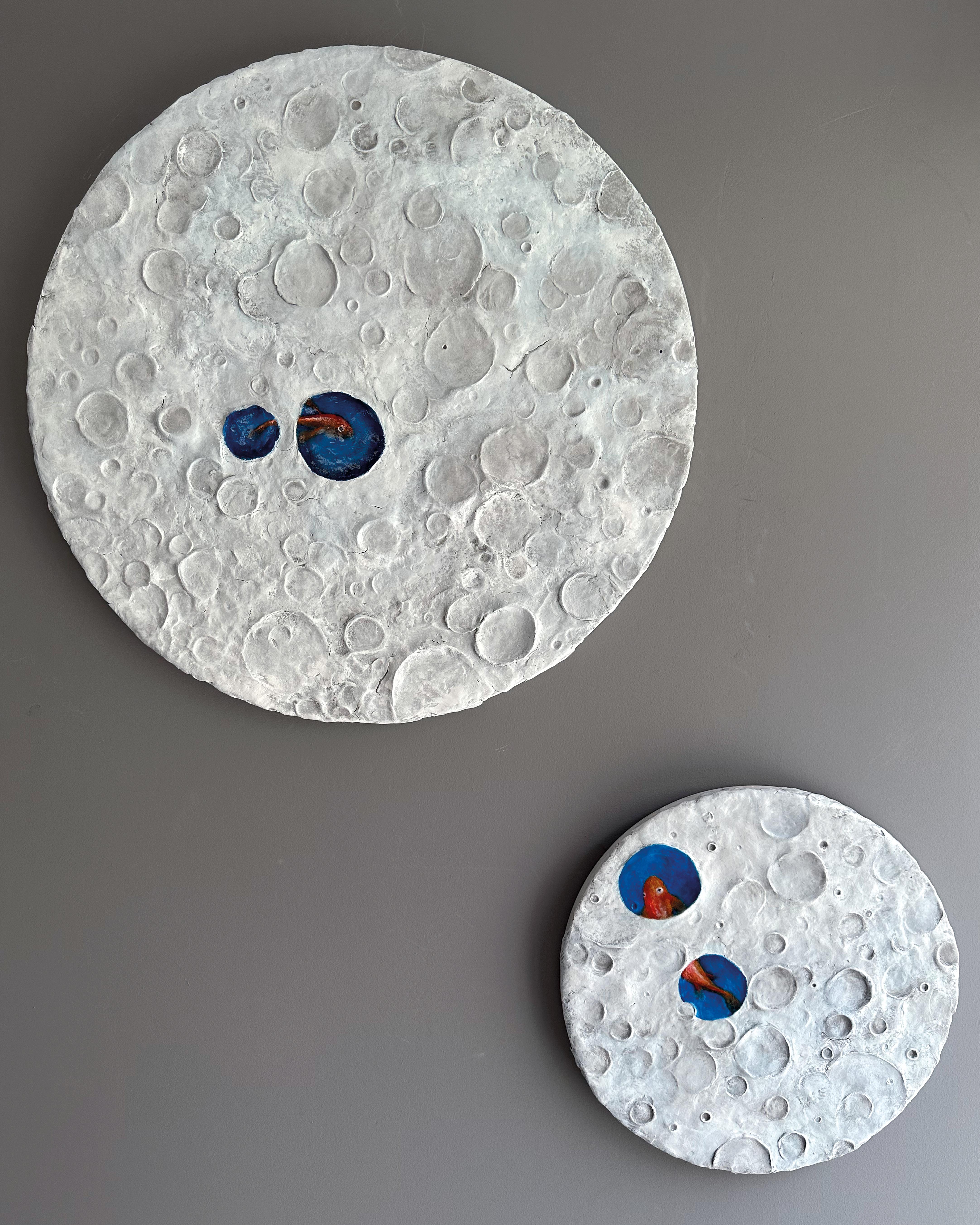 Surrealist Lunar Seascape Relief. Mixed Media Wood Wall Sculpture with Fish 9