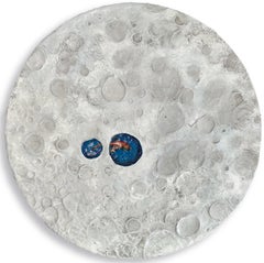 Surrealist Lunar Seascape Relief. Mixed Media Wood Wall Sculpture with Fish