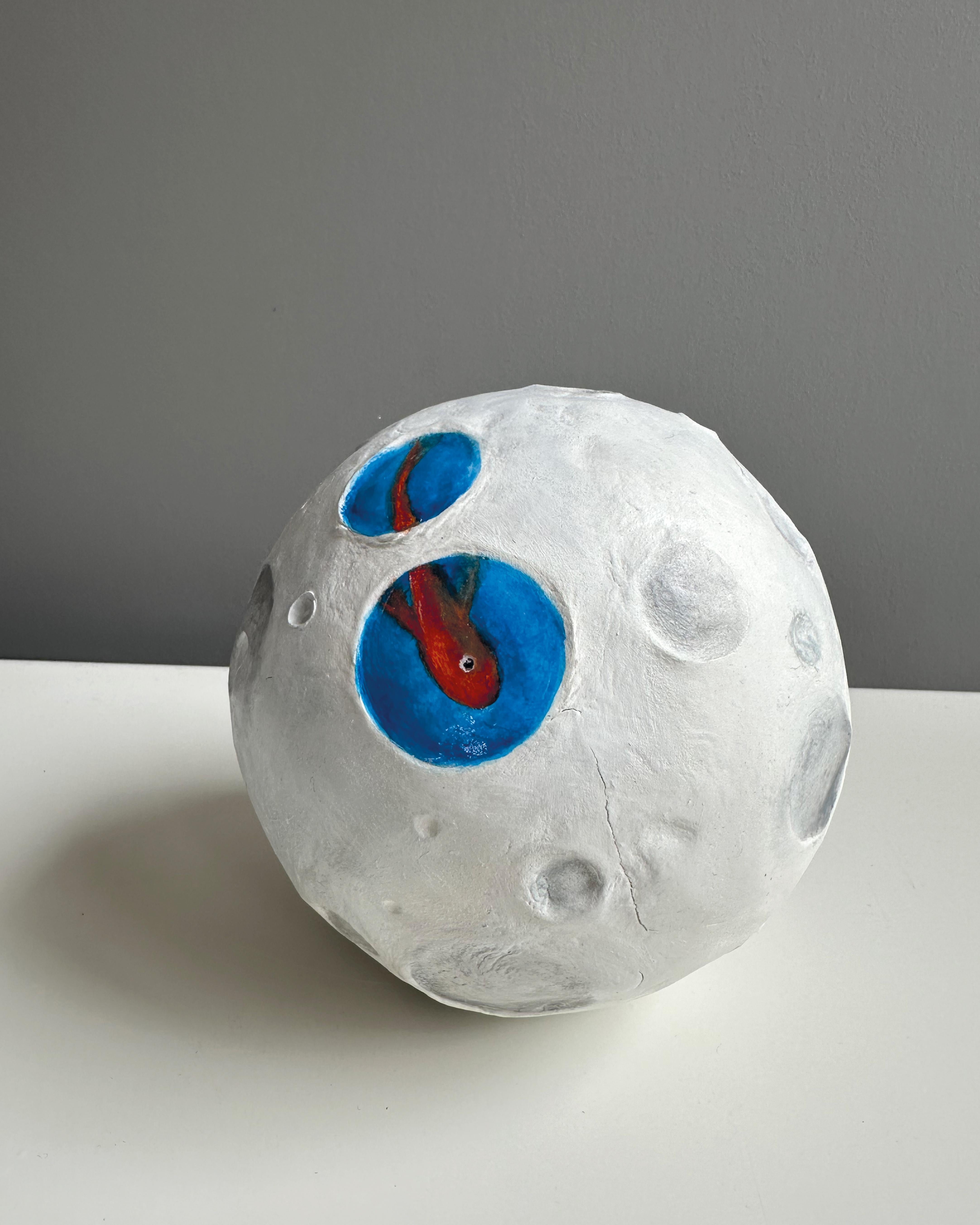 Surrealist Oceanic Lunar Sphere Seascape Sculpture with Goldfish 