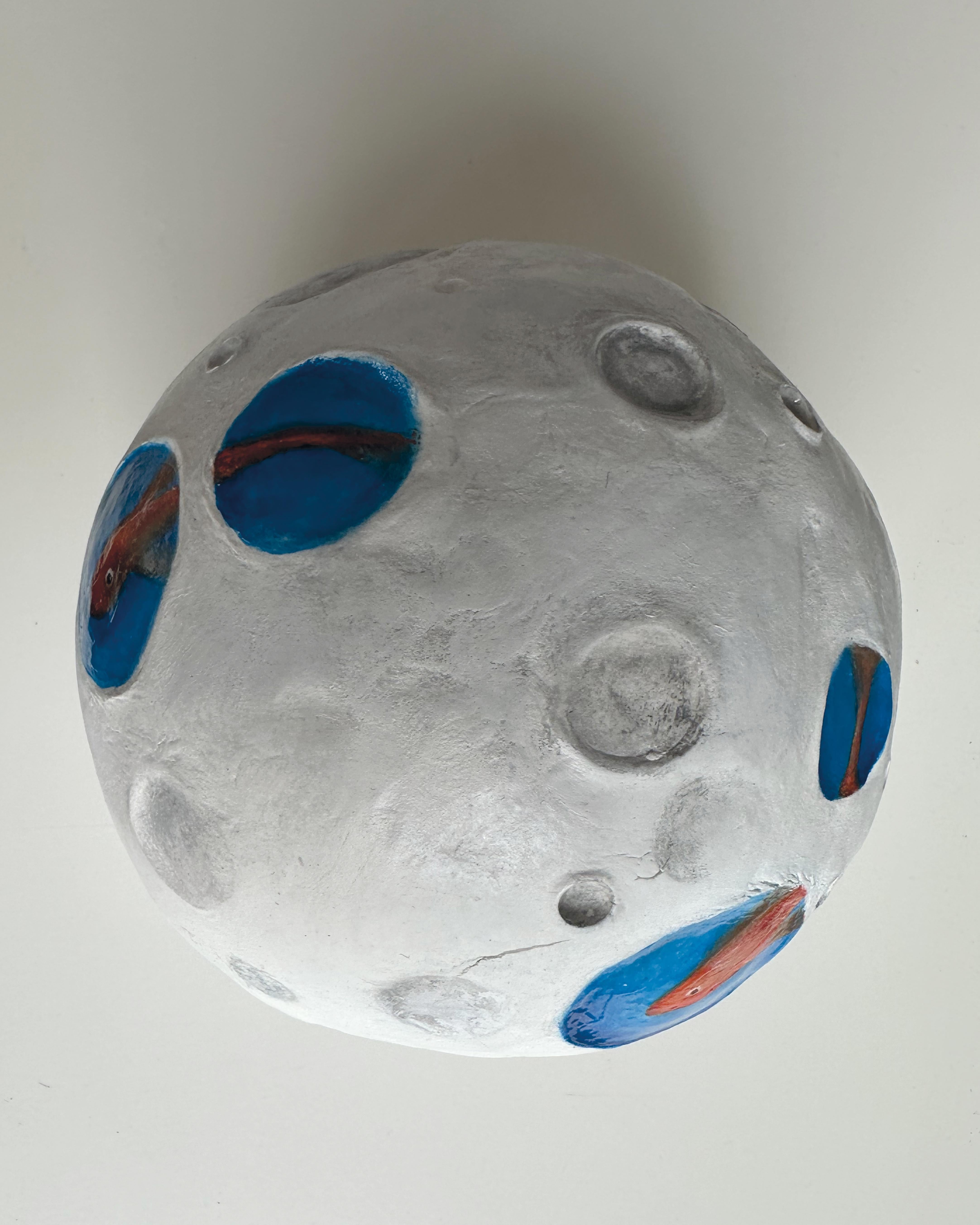 Surrealist Oceanic Lunar Sphere Seascape Sculpture with Goldfish 