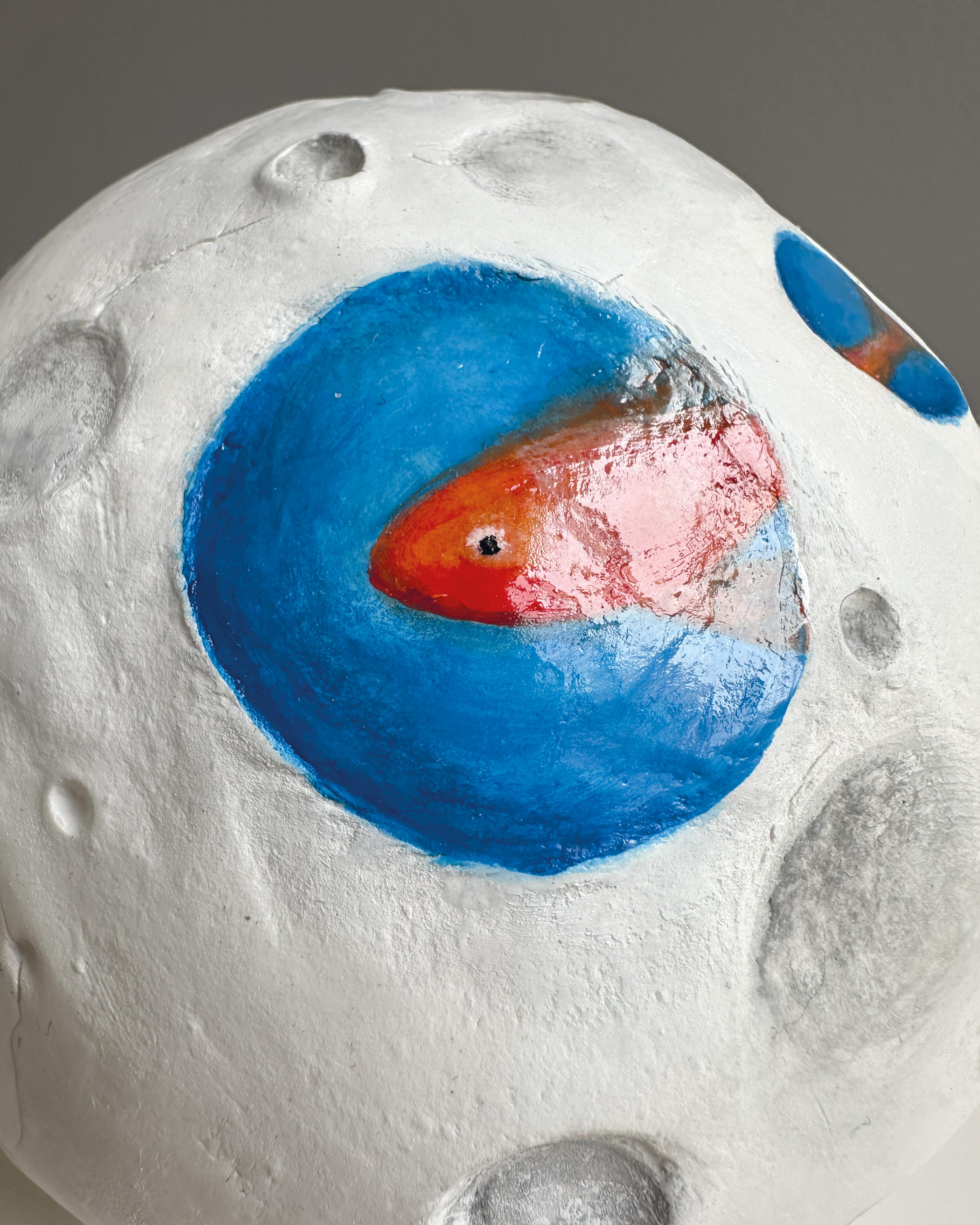 Surrealist Oceanic Lunar Sphere Seascape Sculpture with Goldfish 
