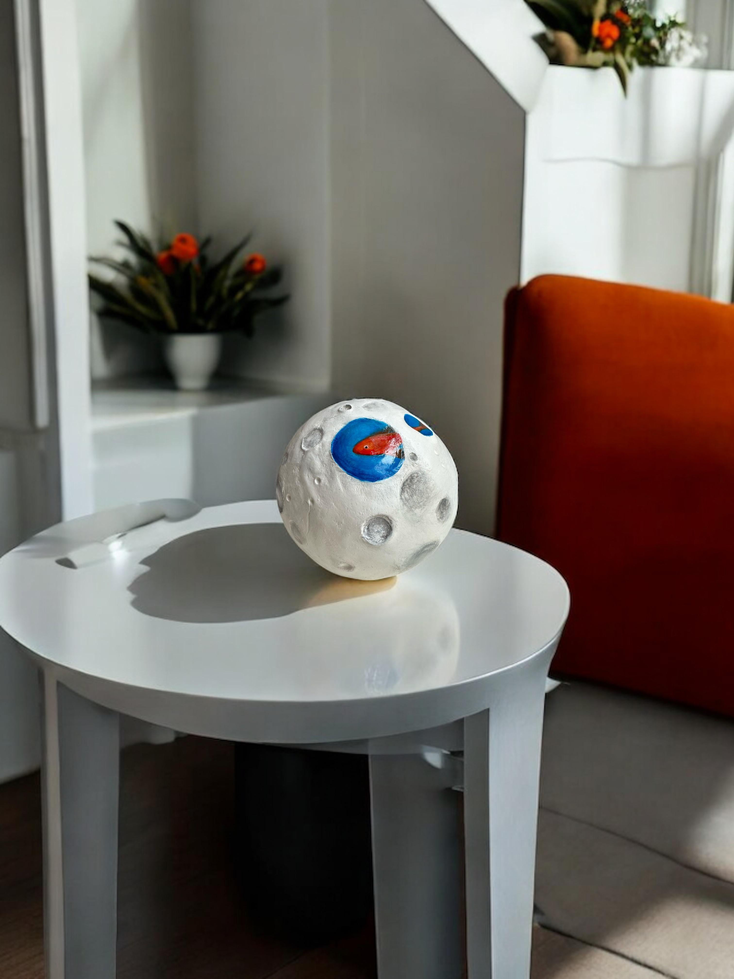 Surrealist Oceanic Lunar Sphere Seascape Sculpture with Goldfish 