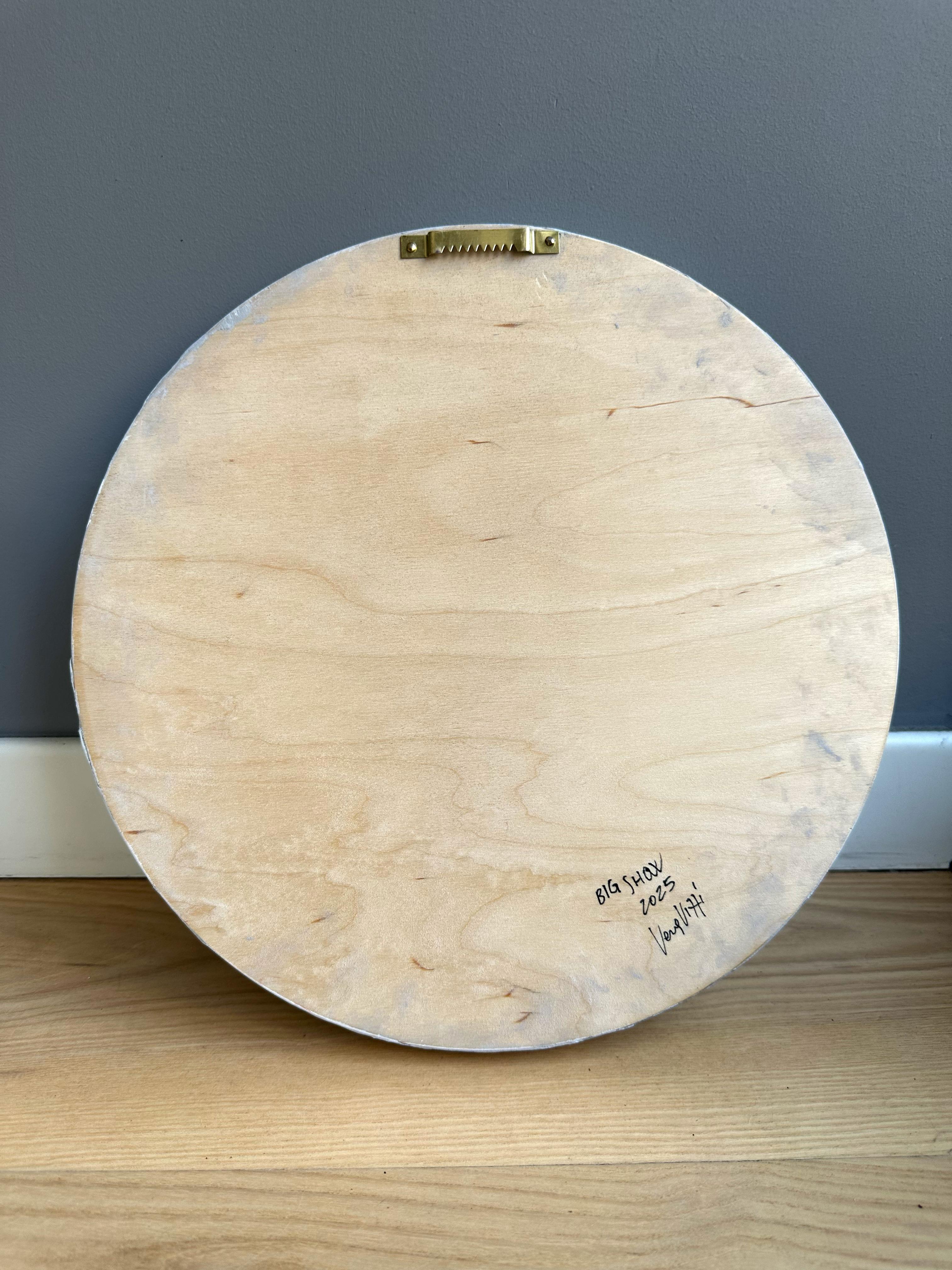 Textural Lunar Relief Self Hardening Paste Acrylic On Fir Wood Circular Wall Art For Sale 1