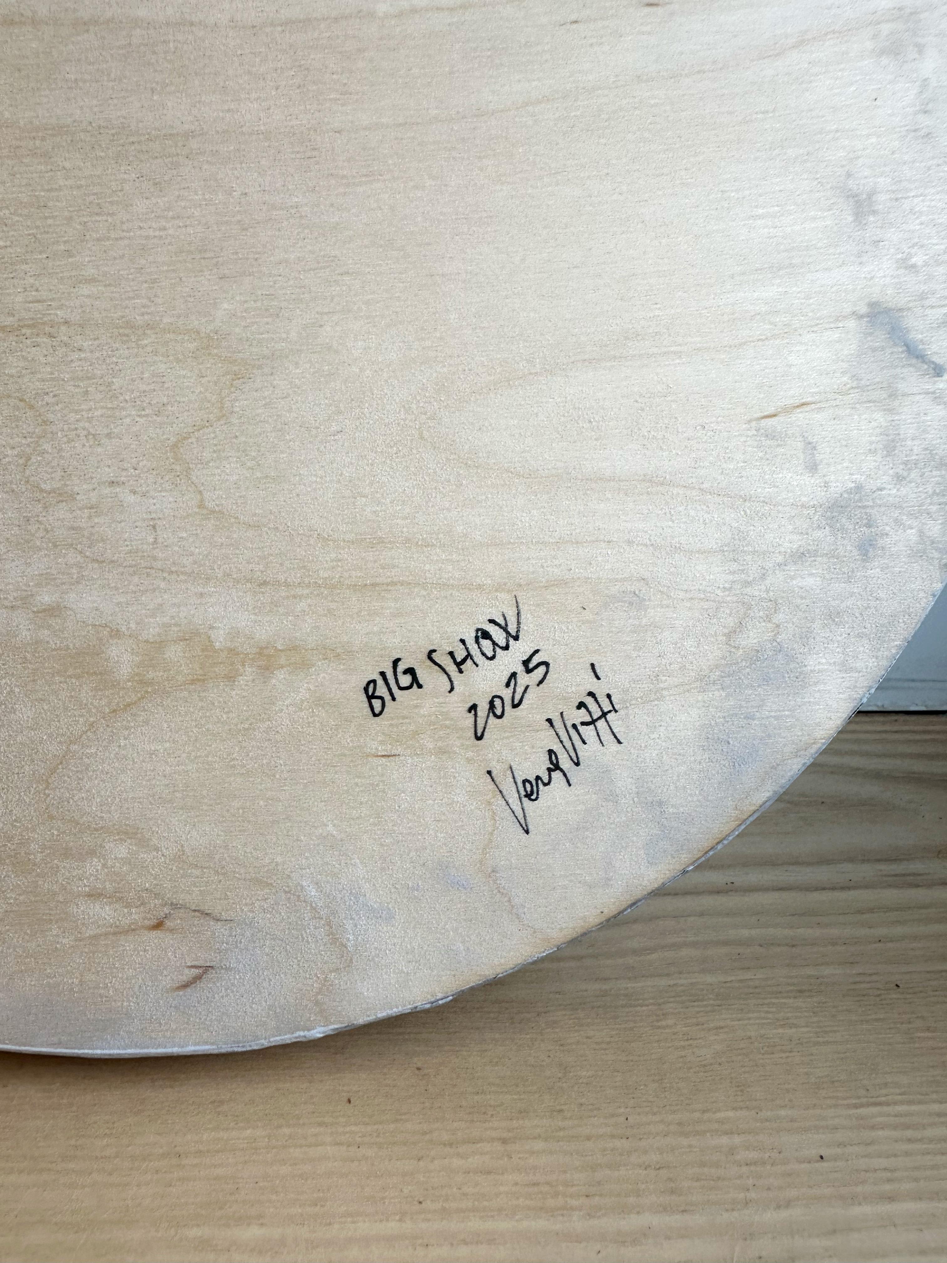 Textural Lunar Relief Self Hardening Paste Acrylic On Fir Wood Circular Wall Art For Sale 2