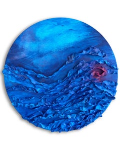 Escultura de pared de arcilla de modelar y acrílico azul con textura de paisaje marino