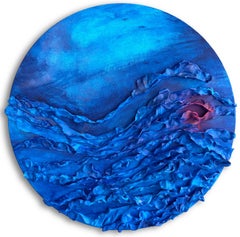 Textural Seascape Mixed-Media Wall Sculpture in Modeling Clay and Acrylic Blue