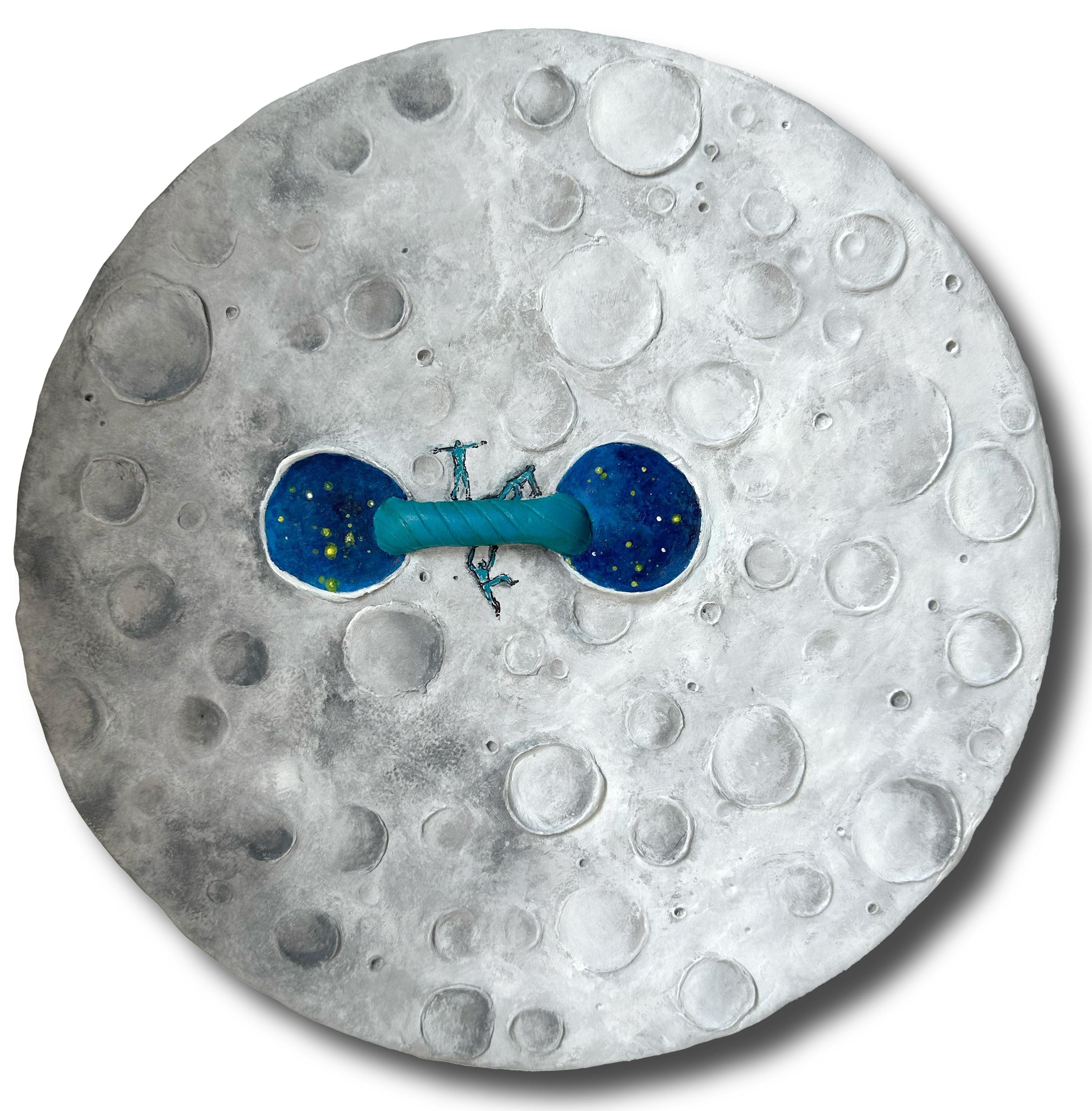 Vera Vizzi Abstract Sculpture - THE SAME – Lunar Wall Relief with Celestial Views in Modeling Clay and Acrylic