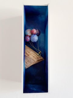 Vertical Miniature Wall Diorama Floating Planet Balloons and Surreal Journey