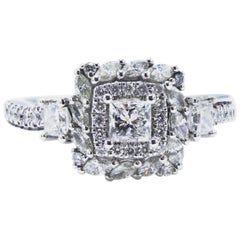 Used Vera Wang 1.00 Carat Princess Cut Diamond 14 Karat White Gold Halo Ring