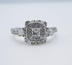 Vera Wang 1.00 Carat Princess Cut Diamond 14 Karat White Gold Halo Ring