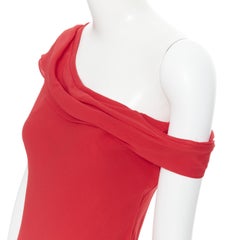 VERA WANG 100% silk red pleated one shoulder flutter cocktail dress US2 XS
