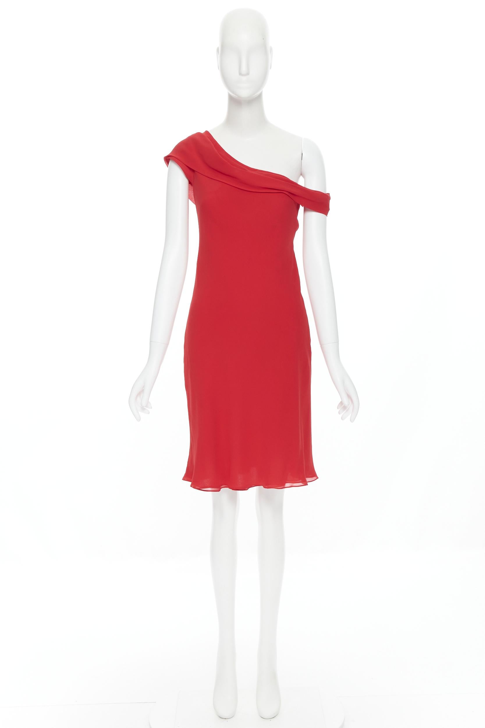 Red VERA WANG 100% silk red pleated one shoulder flutter cocktail dress US2 XS