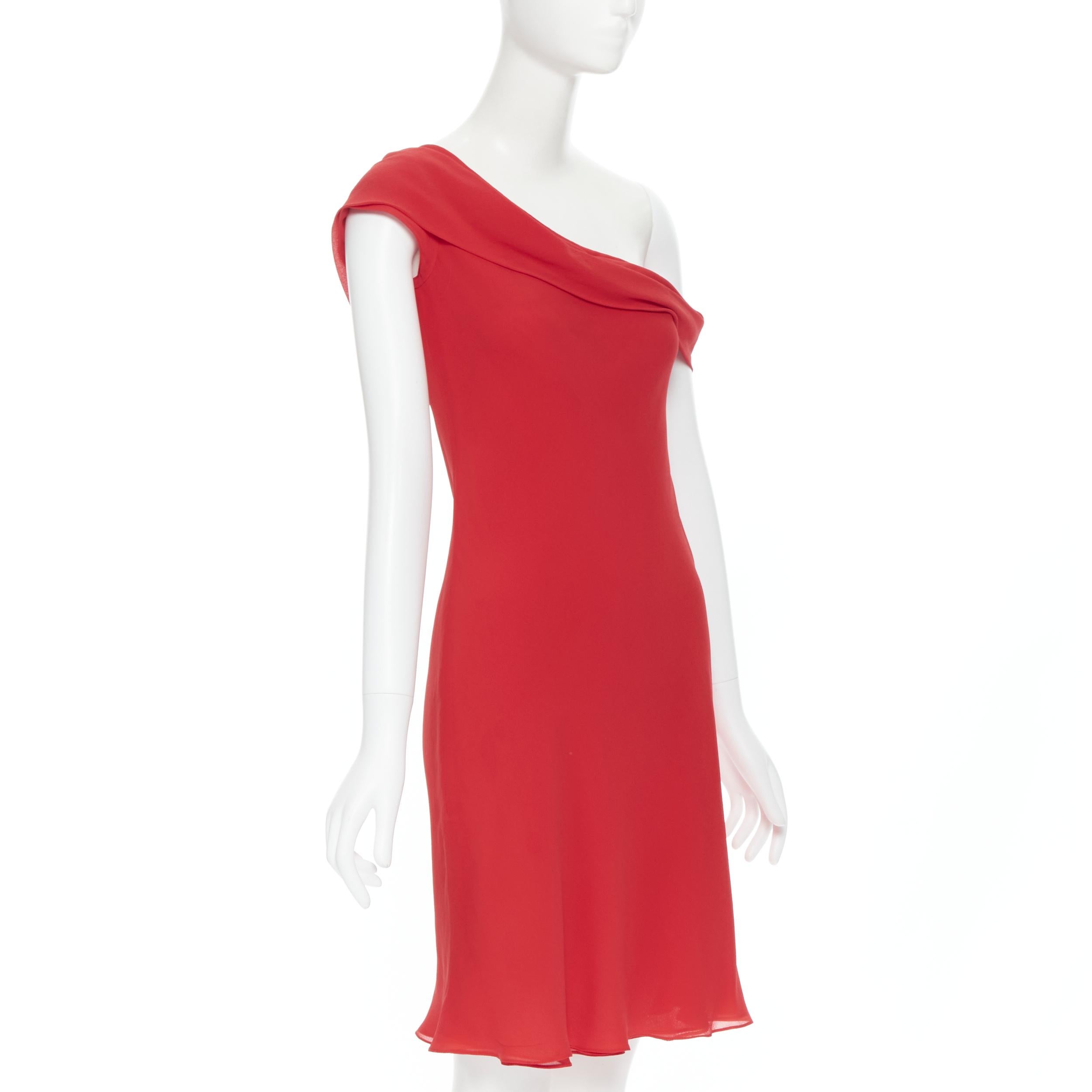 VERA WANG 100% silk red pleated one shoulder flutter cocktail dress US2 XS In Good Condition In Hong Kong, NT