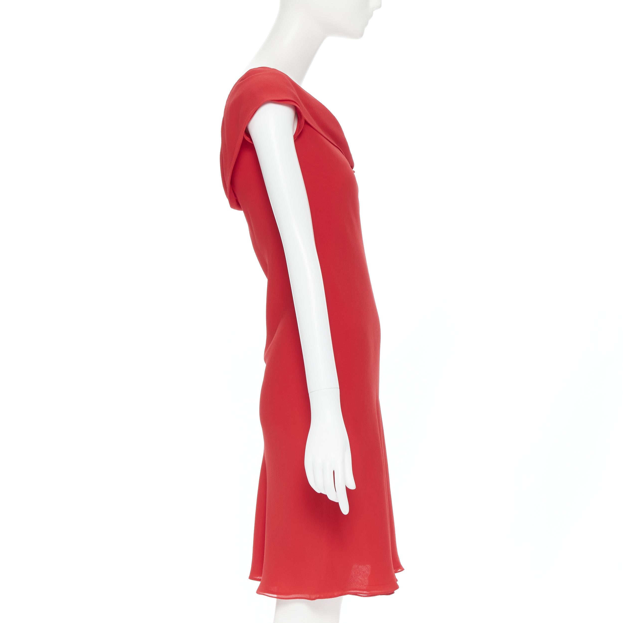 Women's VERA WANG 100% silk red pleated one shoulder flutter cocktail dress US2 XS