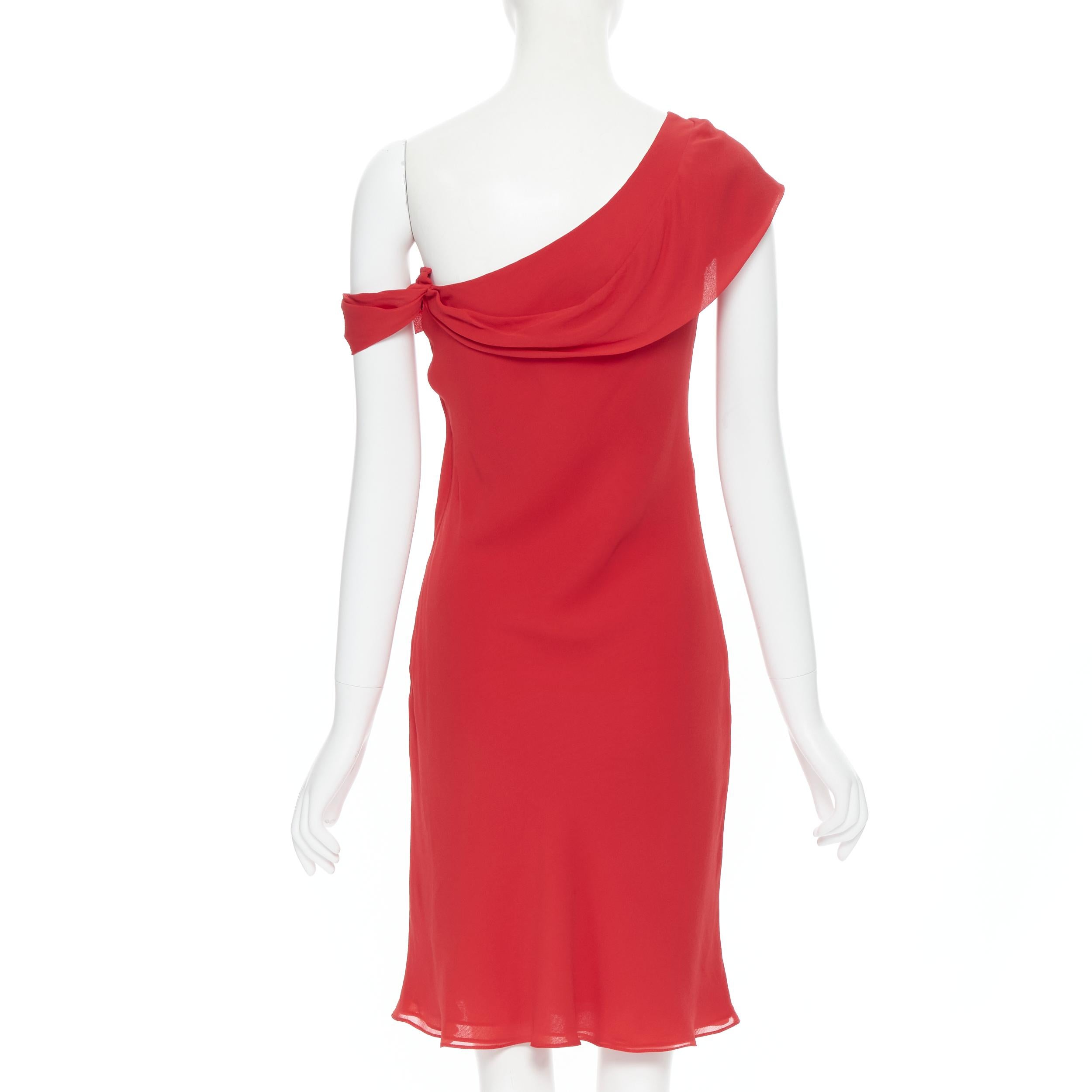 VERA WANG 100% silk red pleated one shoulder flutter cocktail dress US2 XS 1