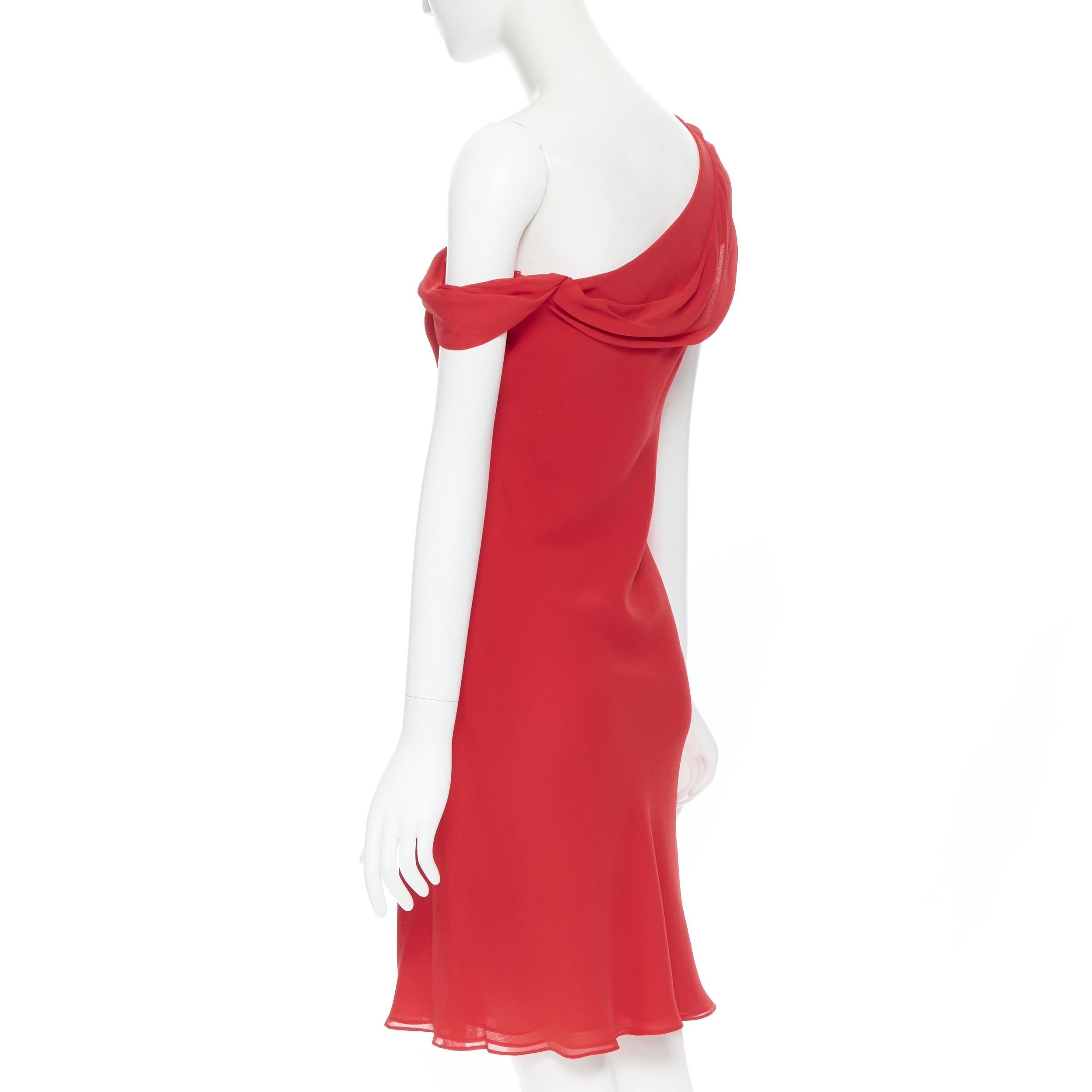 VERA WANG 100% silk red pleated one shoulder flutter cocktail dress US2 XS 2
