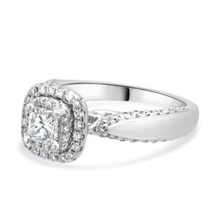 Vera Wang 14 Karat White Gold Diamond Engagement Ring w/ Sapphires