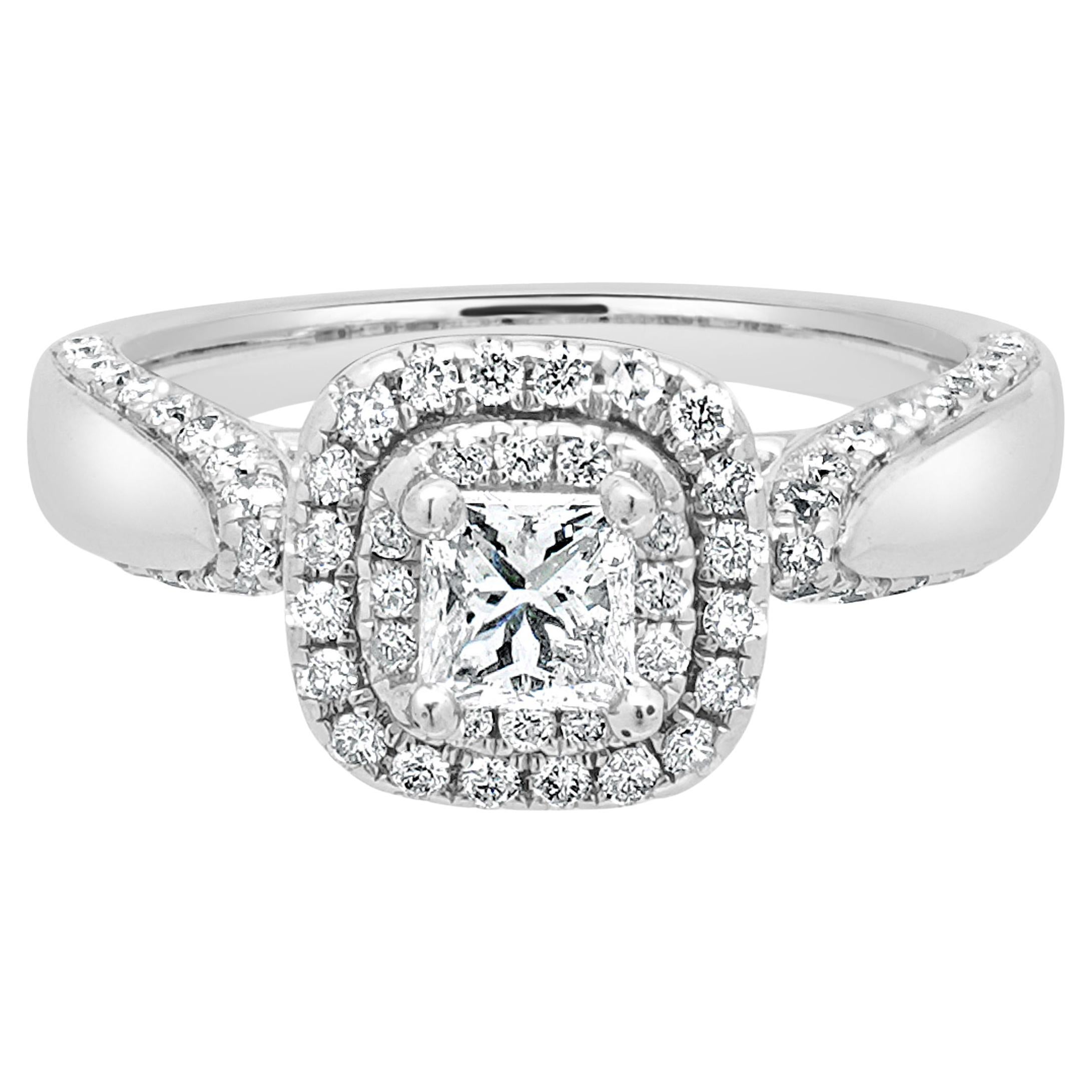 Vera Wang 14 Karat White Gold Diamond Engagement Ring w/ Sapphires For Sale