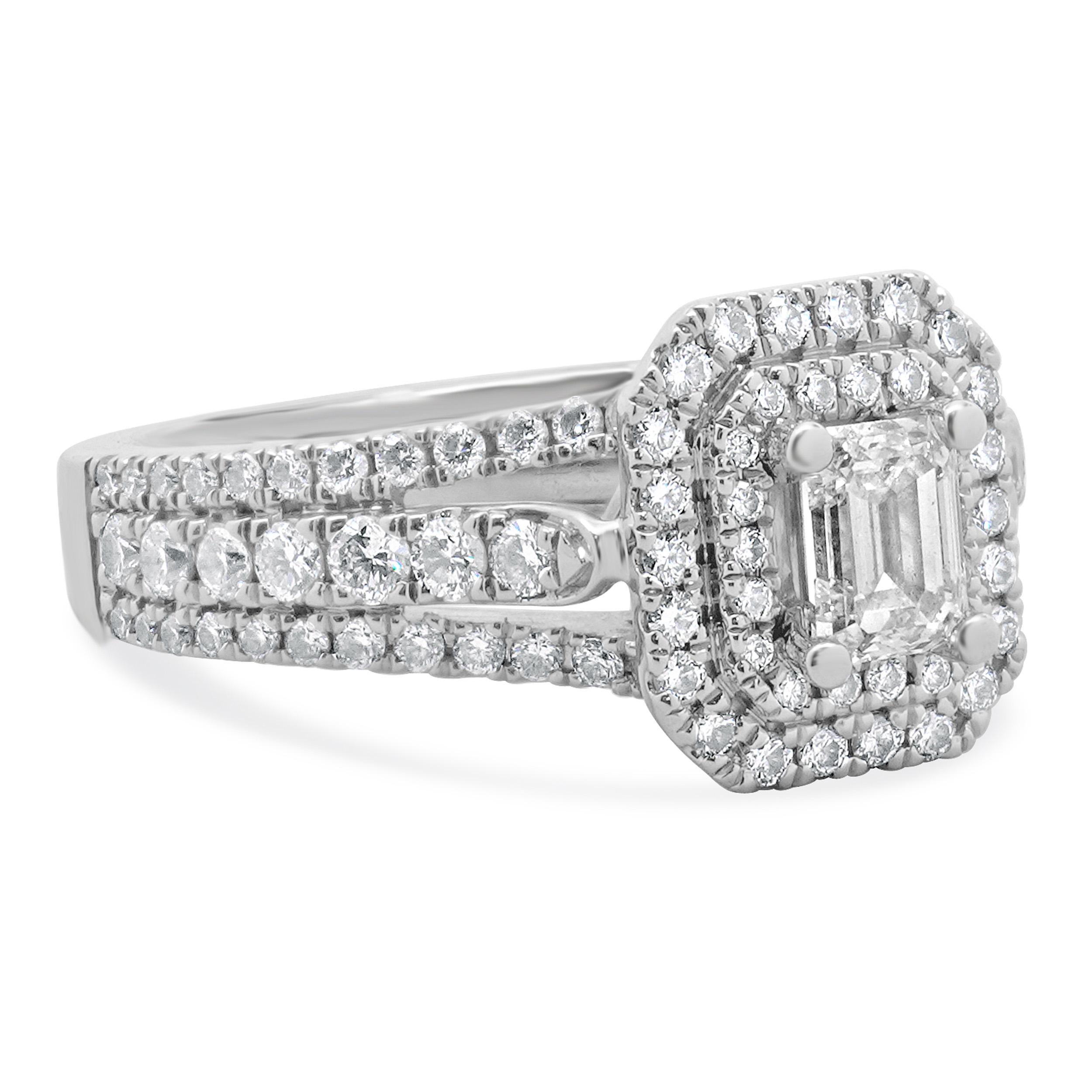 Women's Vera Wang 14 Karat White Gold Emerald Cut Diamond Engagement Ring For Sale