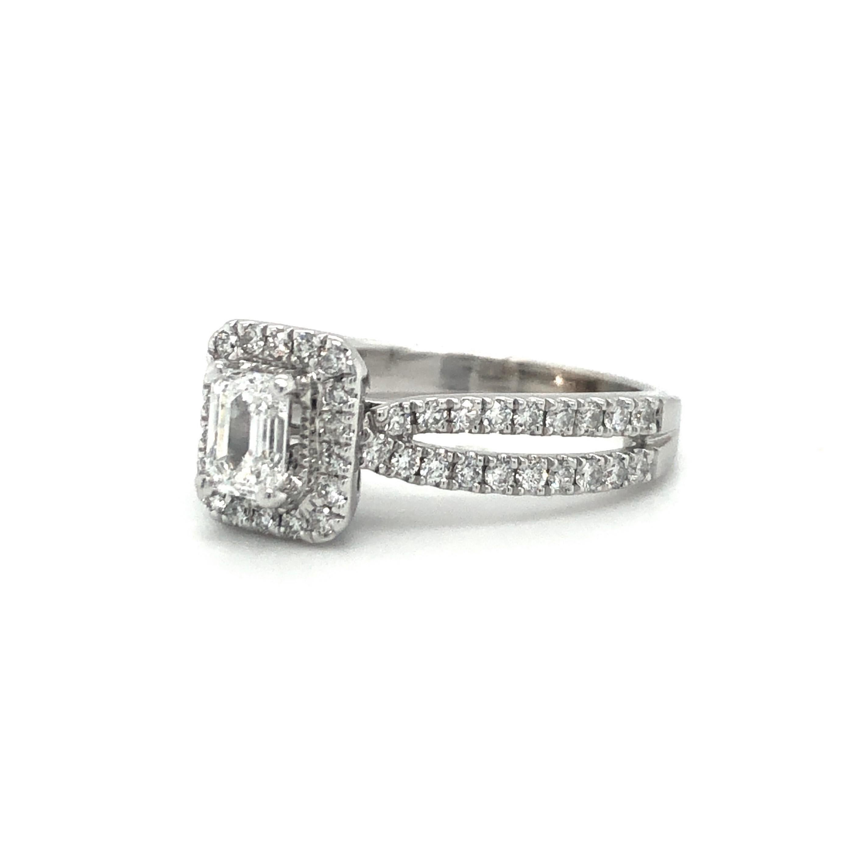 Women's Vera Wang 14 Karat White Gold Emerald Cut Diamond Halo Engagement Ring