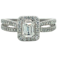 Vera Wang 14 Karat White Gold Emerald Cut Diamond Halo Engagement Ring