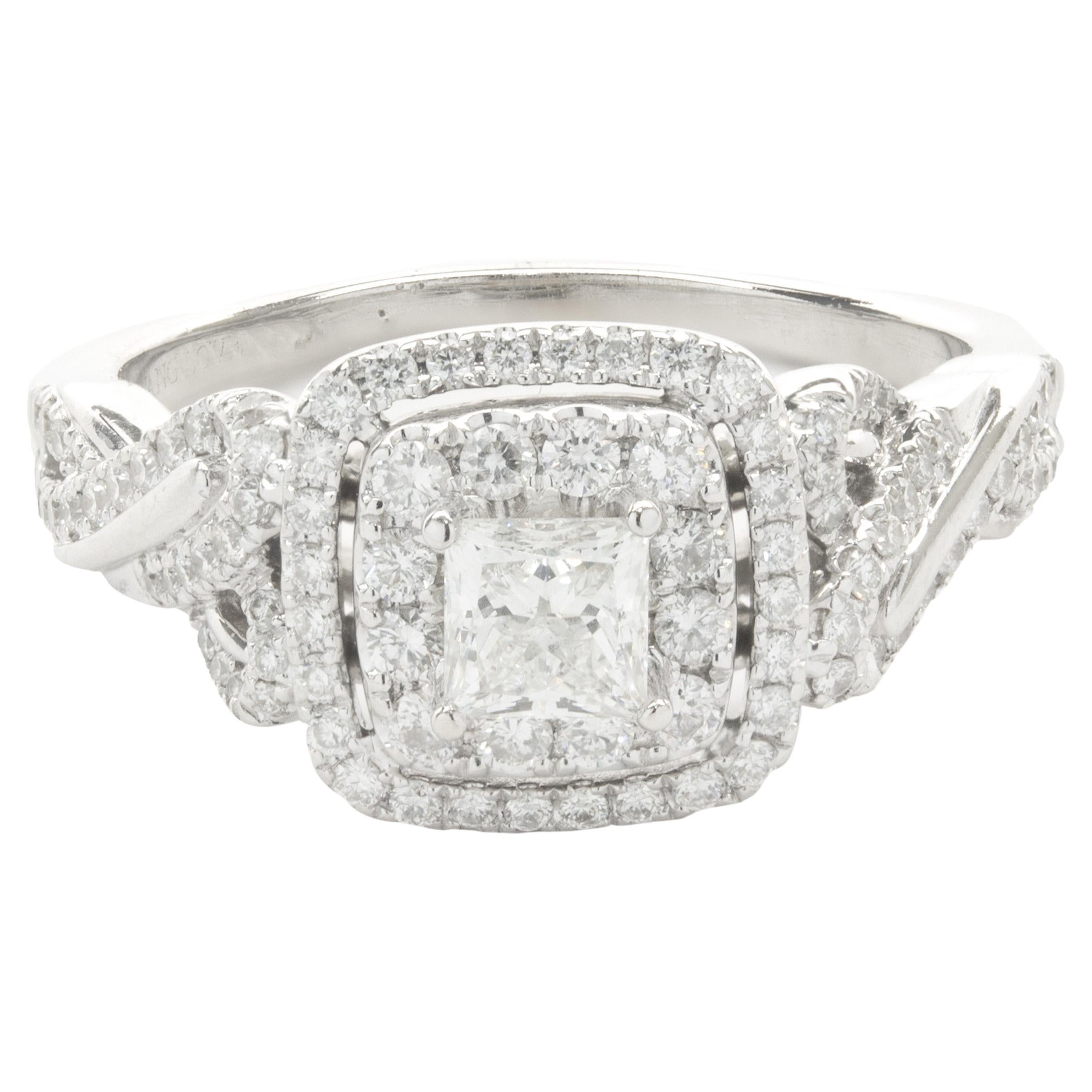 Vera Wang 14 Karat White Gold Princess Cut Diamond Engagement Ring For Sale