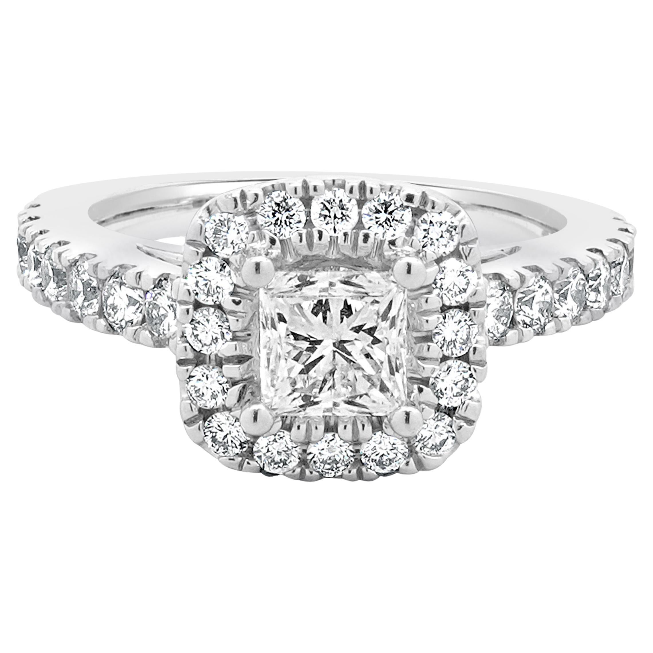 Vera Wang 14 Karat White Gold Princess Cut Halo Diamond Engagement Ring