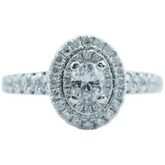 Used Vera Wang 14 Karat White Gold Double Halo Oval Diamond Ring MSRP $2200