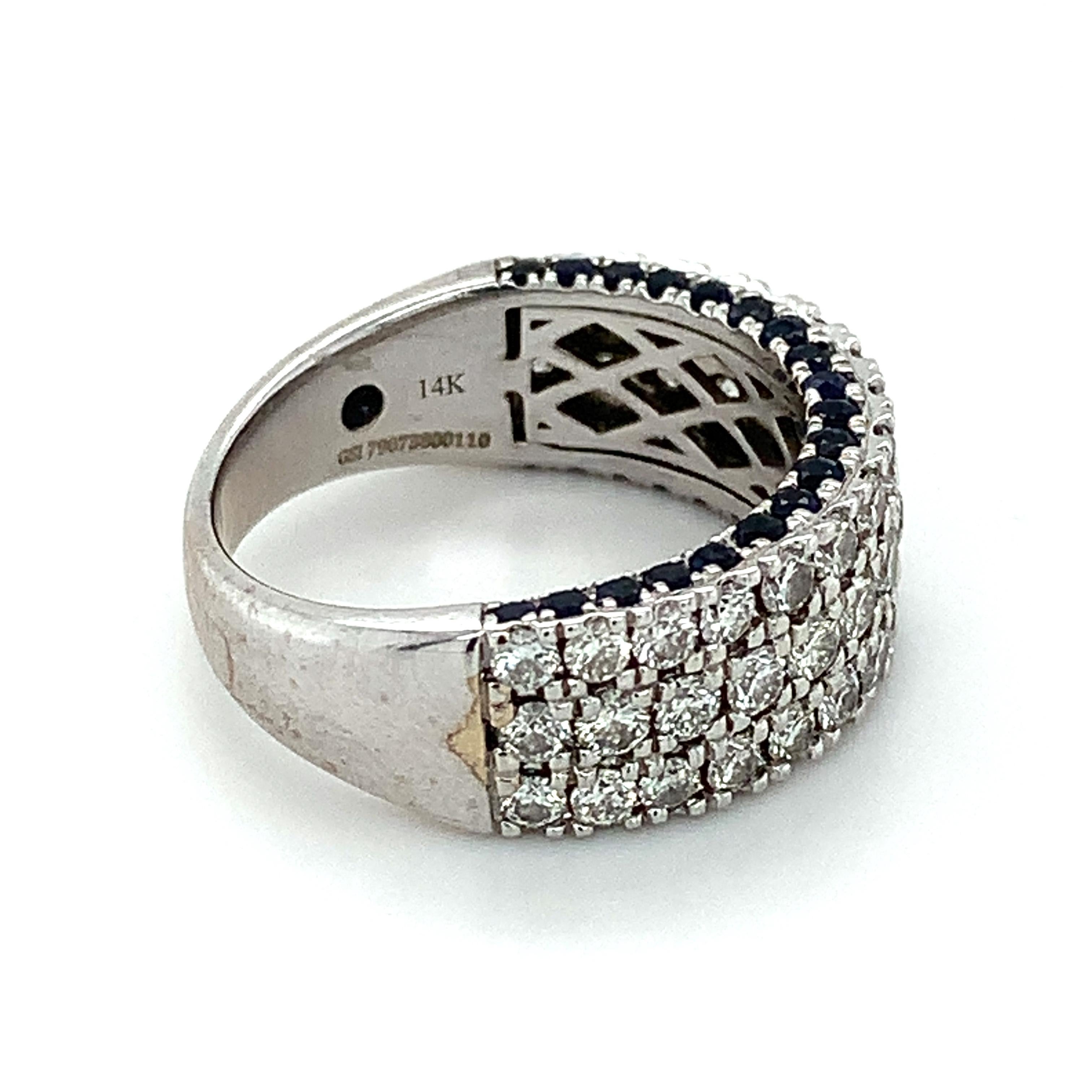 Vera Wang 14k Weißgold Rundschliff Diamant 3 Reihen 1/2cttw & Blauer Saphir Band für Damen oder Herren