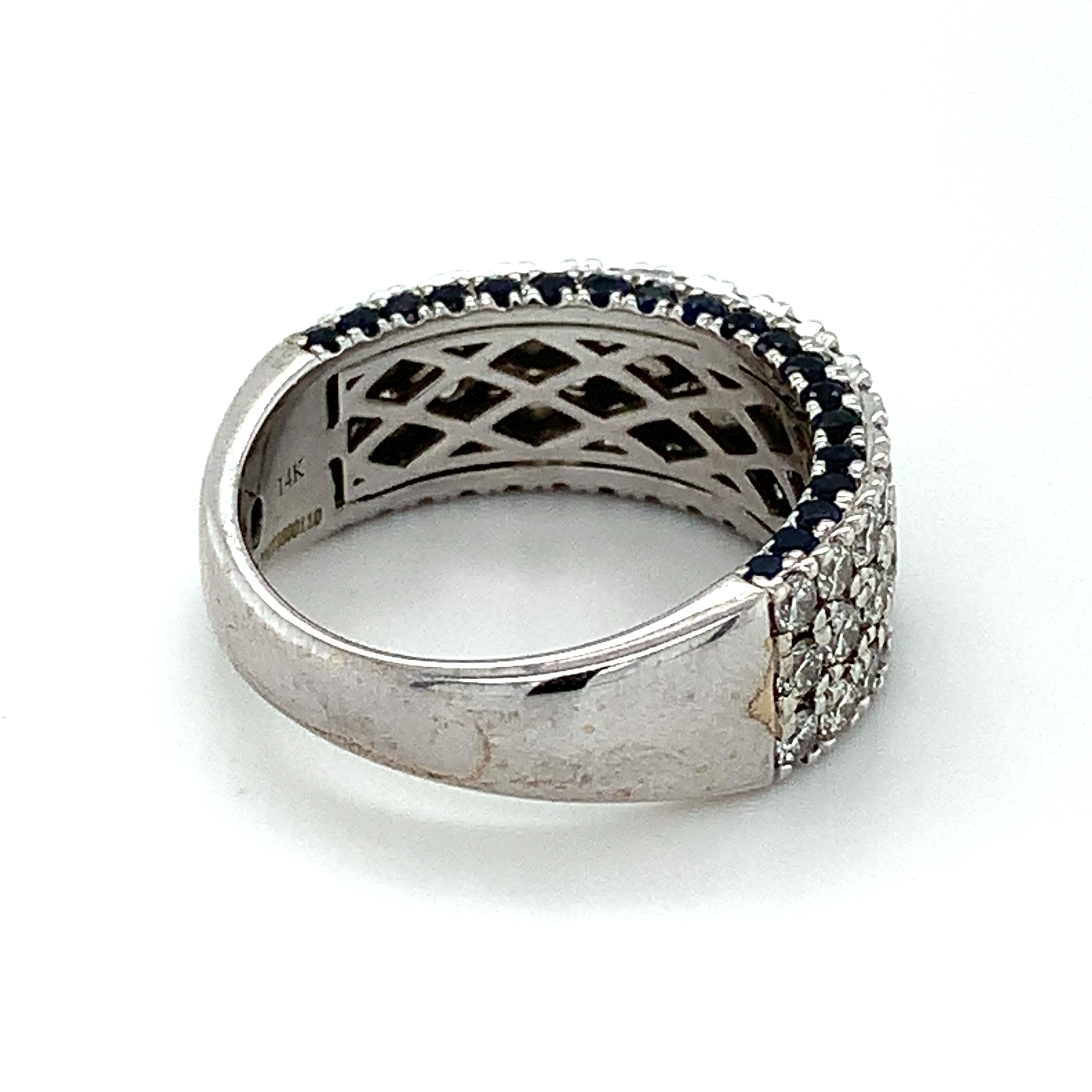 Vera Wang 14k Weißgold Rundschliff Diamant 3 Reihen 1/2cttw & Blauer Saphir Band 1