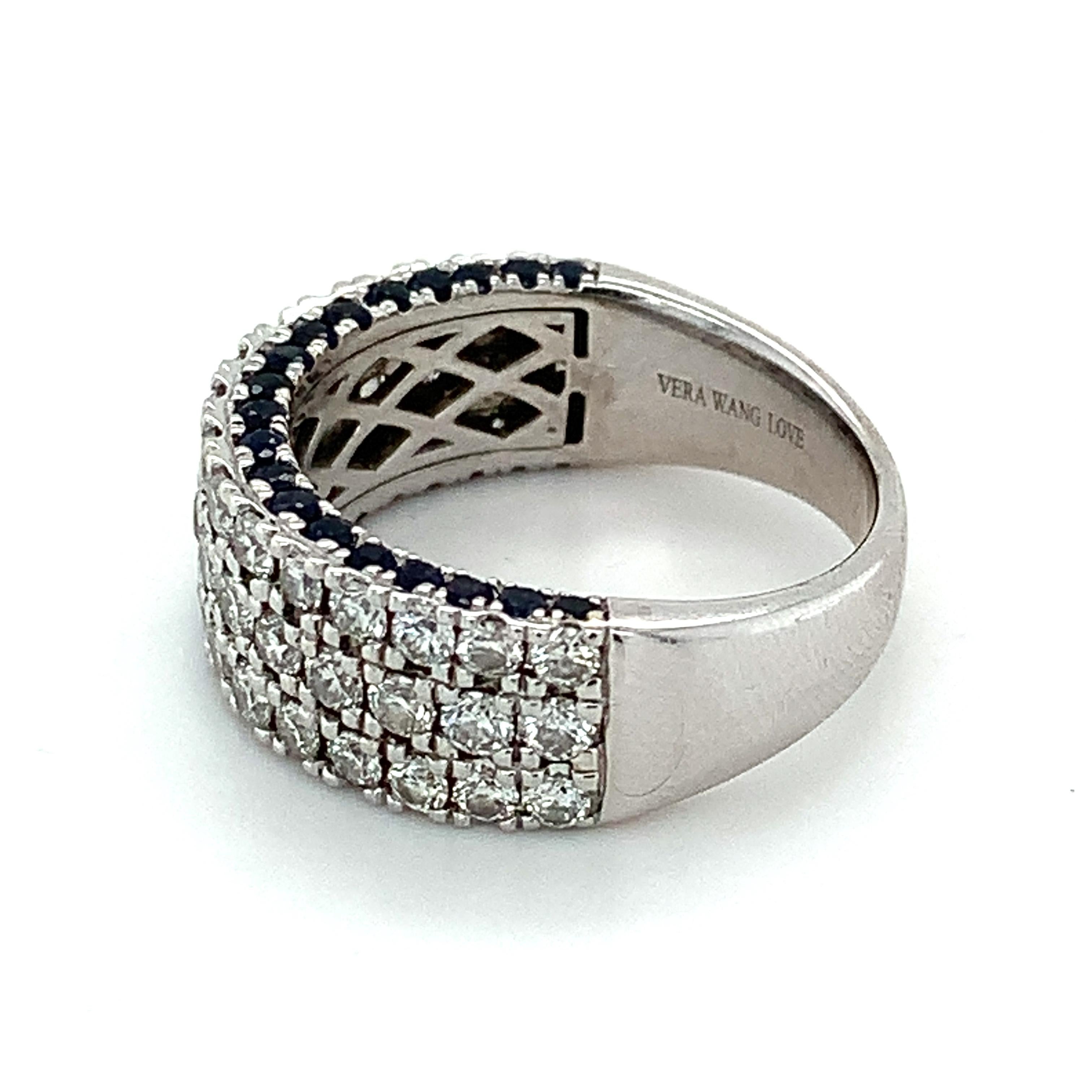 Vera Wang 14k Weißgold Rundschliff Diamant 3 Reihen 1/2cttw & Blauer Saphir Band 4