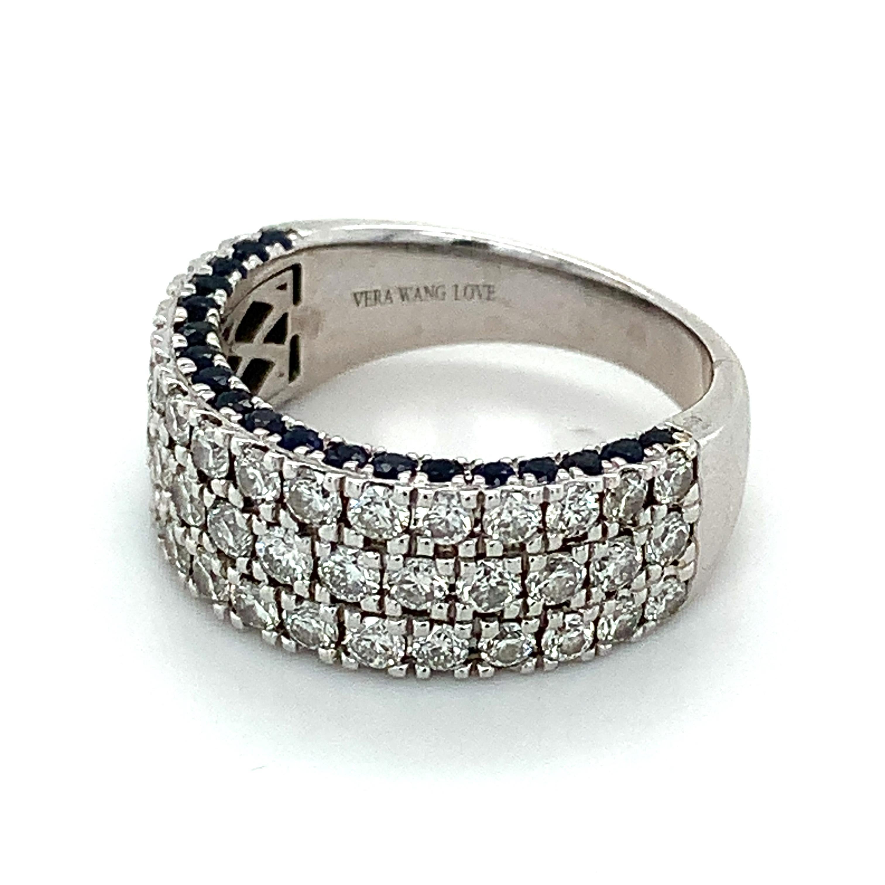 Vera Wang 14k Weißgold Rundschliff Diamant 3 Reihen 1/2cttw & Blauer Saphir Band 5