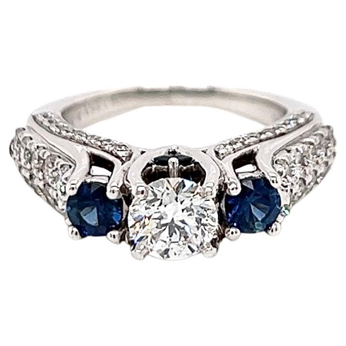 Vera Wang Love 1.12 Carat Diamond and Sapphire Ring, 14 Karat Gold Halo ...