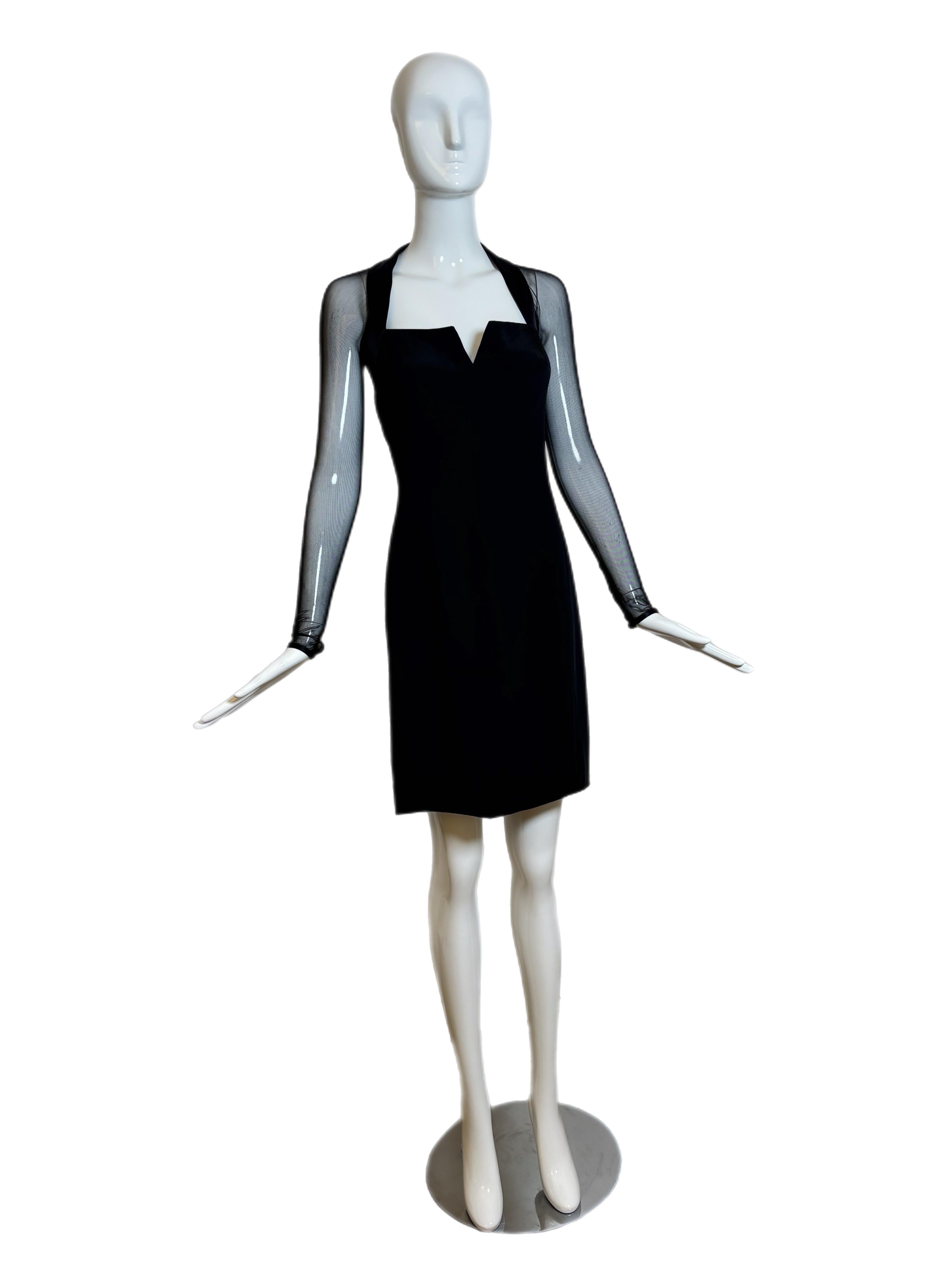 Black VERA WANG 1995 Vintage Sheer Sleeve Silk Mini Dress For Sale