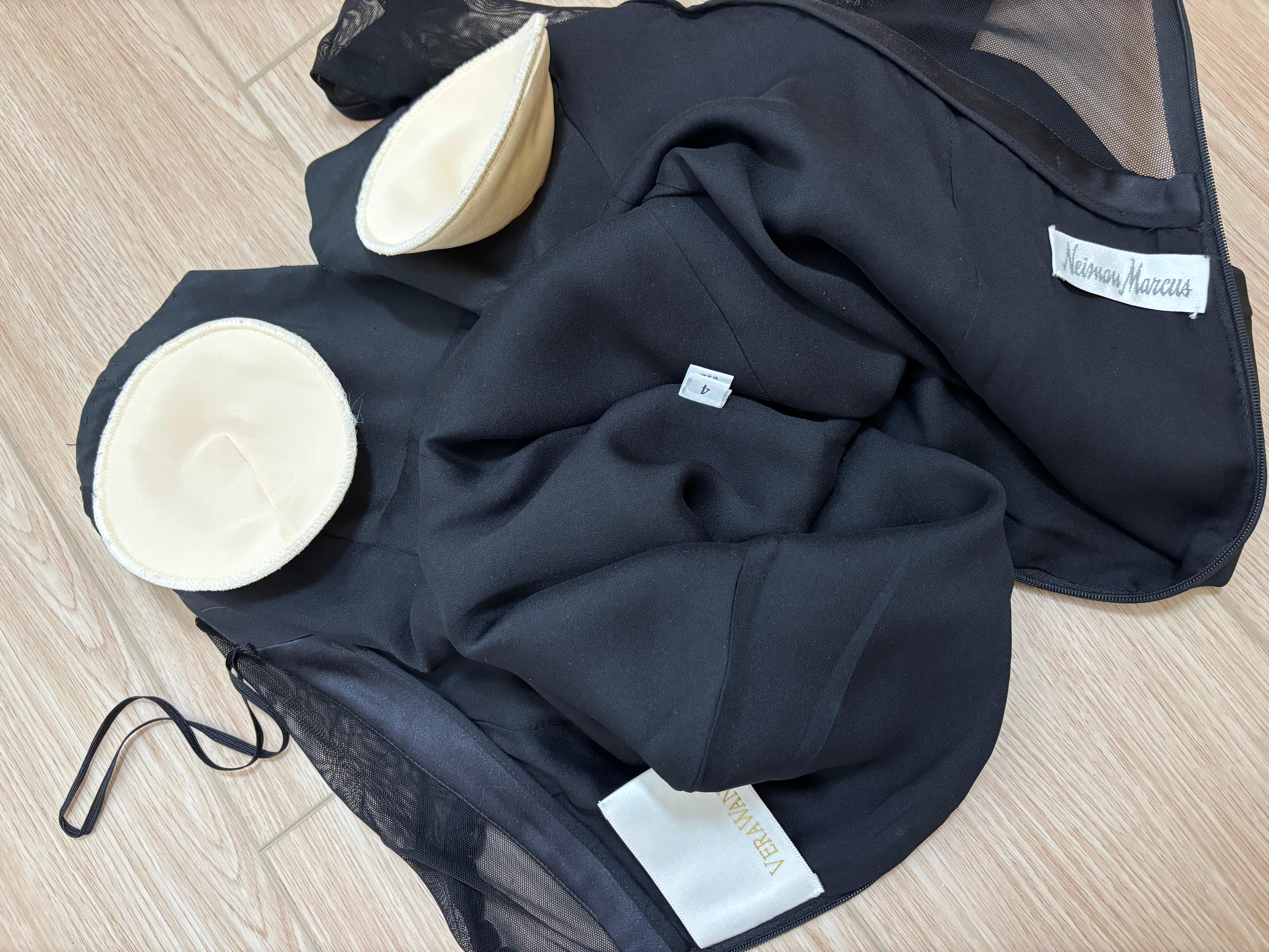 VERA WANG 1995 Vintage Sheer Sleeve Silk Mini Dress For Sale 3