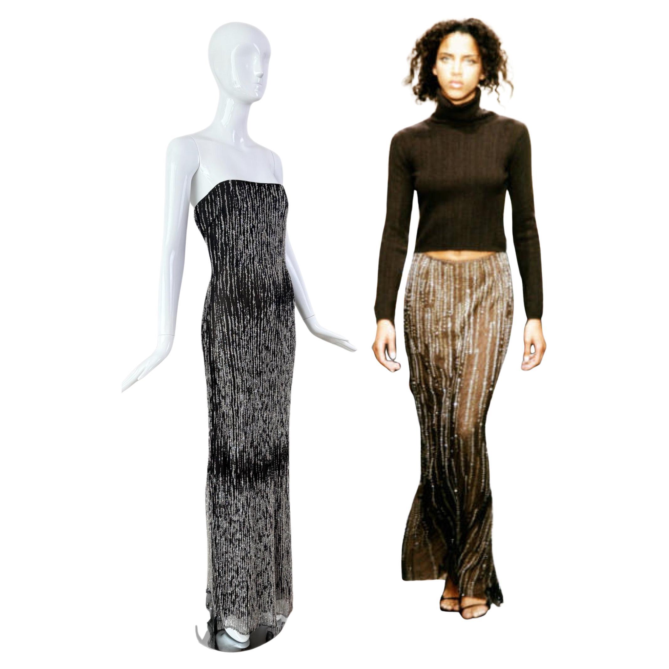 VERA WANG 1999 Vintage Iridescent Beaded 
Sequin Column Evening Gown Maxi Dress For Sale