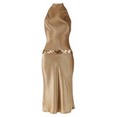 Vera Wang 2000s Gold Sequin Halter Neck Dress Vera Wang 2000s Gold Sequin Halter Neck Dress
