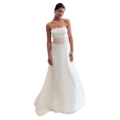 Vera Wang 2004 Vestido de novia de seda sin tirantes con lazo desmontable rosa palo