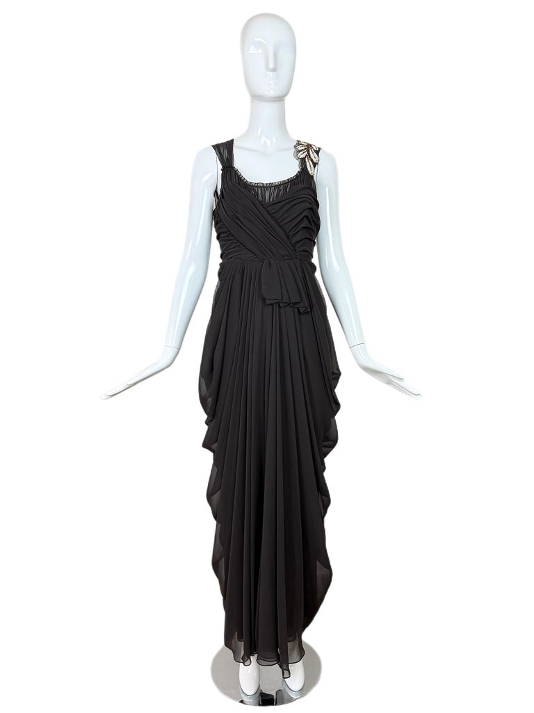 VERA WANG 2006 Vintage Runway Grecian Gown Draped Embellished Long Maxi  Dress For Sale at 1stDibs