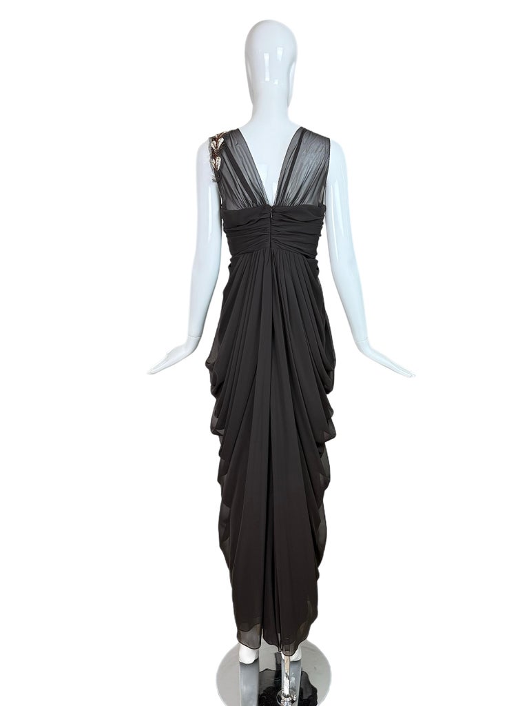 VERA WANG 2006 Vintage Runway Grecian Gown Draped Embellished Long Maxi  Dress For Sale at 1stDibs