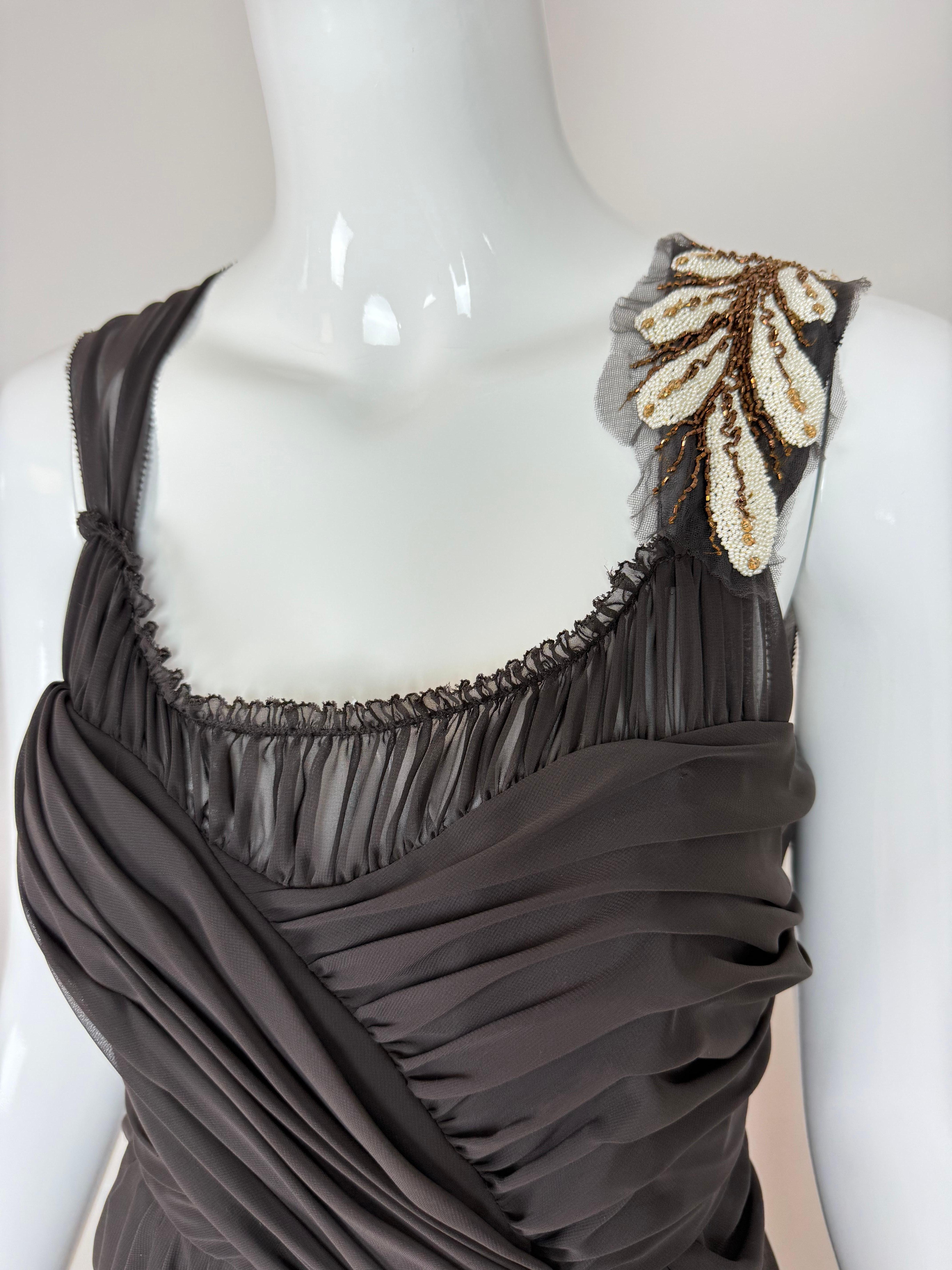 VERA WANG 2006 Vintage Runway Grecian Gown Draped Embellished Long Maxi Dress For Sale 2
