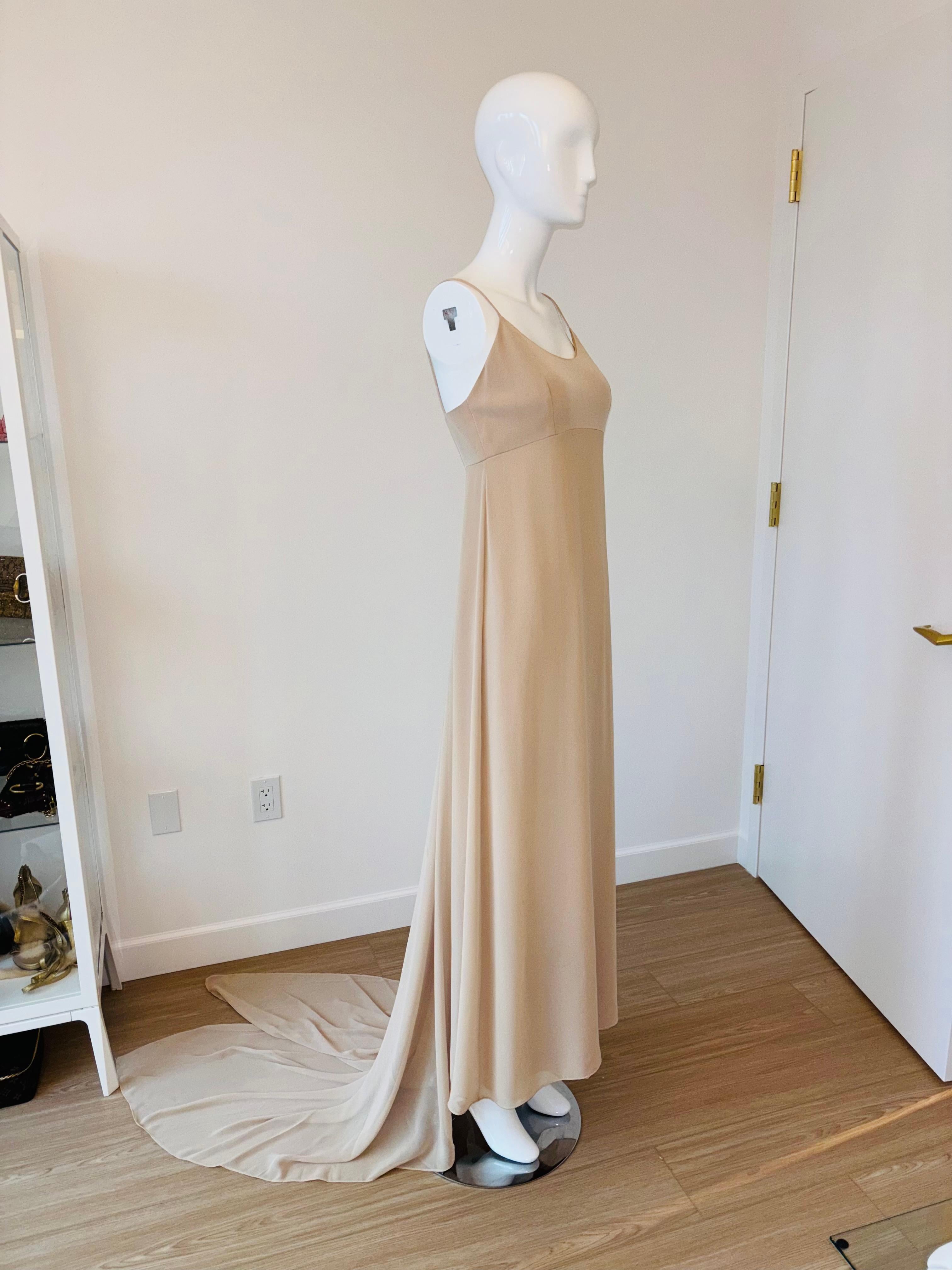 VERA WANG 90's/00 Tan Evening Gown w. Bustle For Sale 5