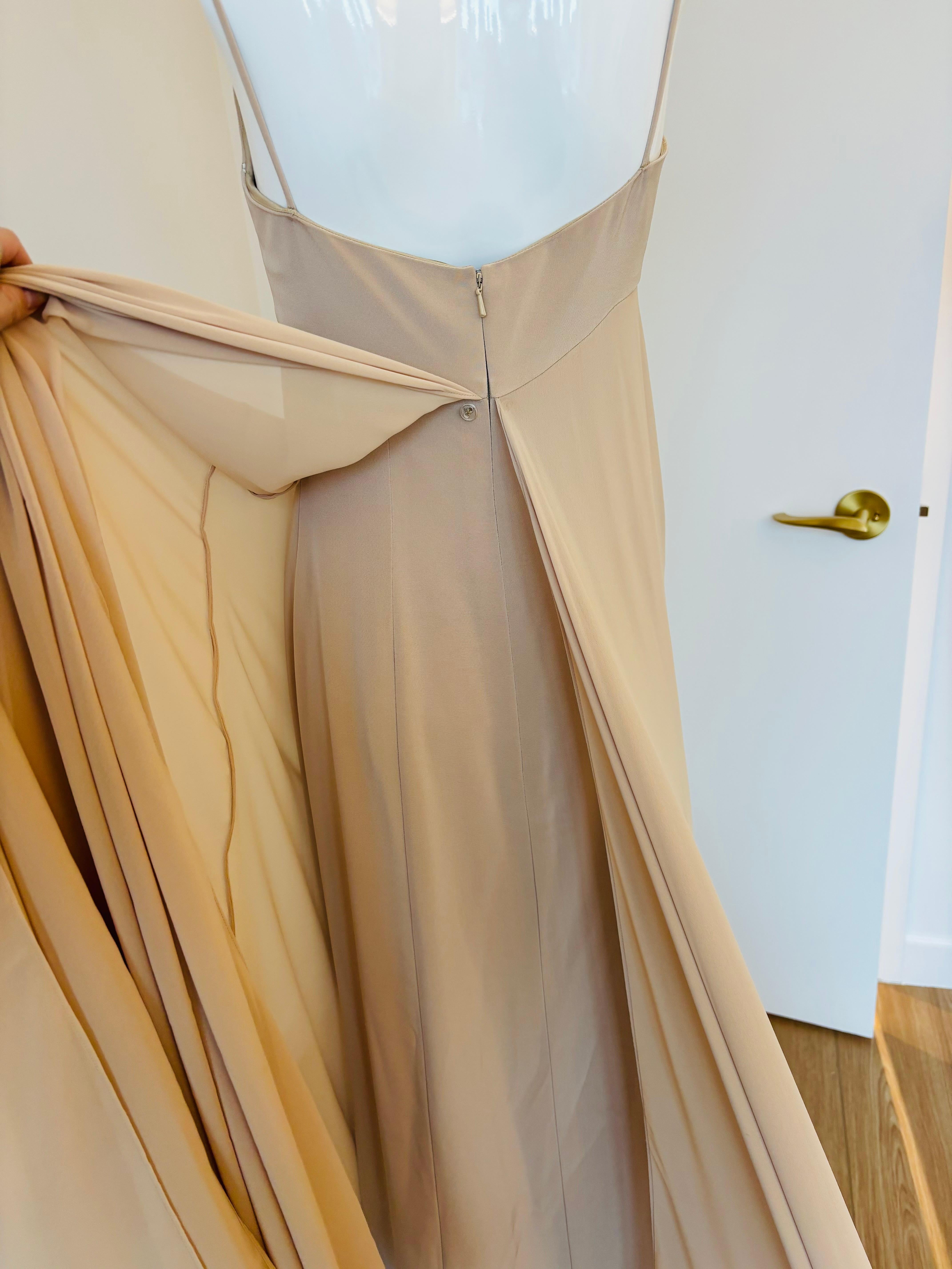 Beige VERA WANG 90's/00 Tan Evening Gown w. Bustle For Sale