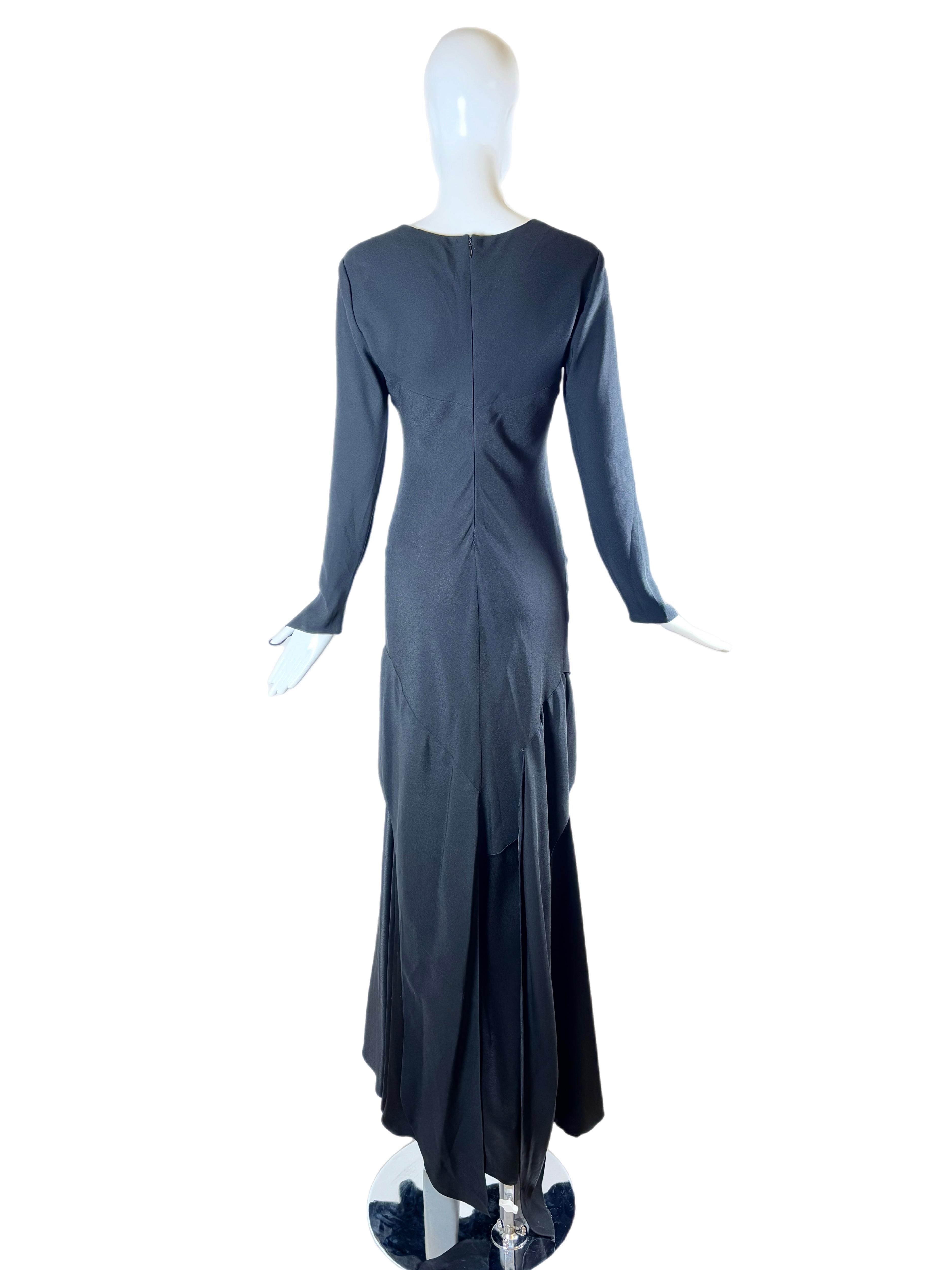 VERA WANG 90's Vestido de noche vintage negro de manga larga Negro en venta