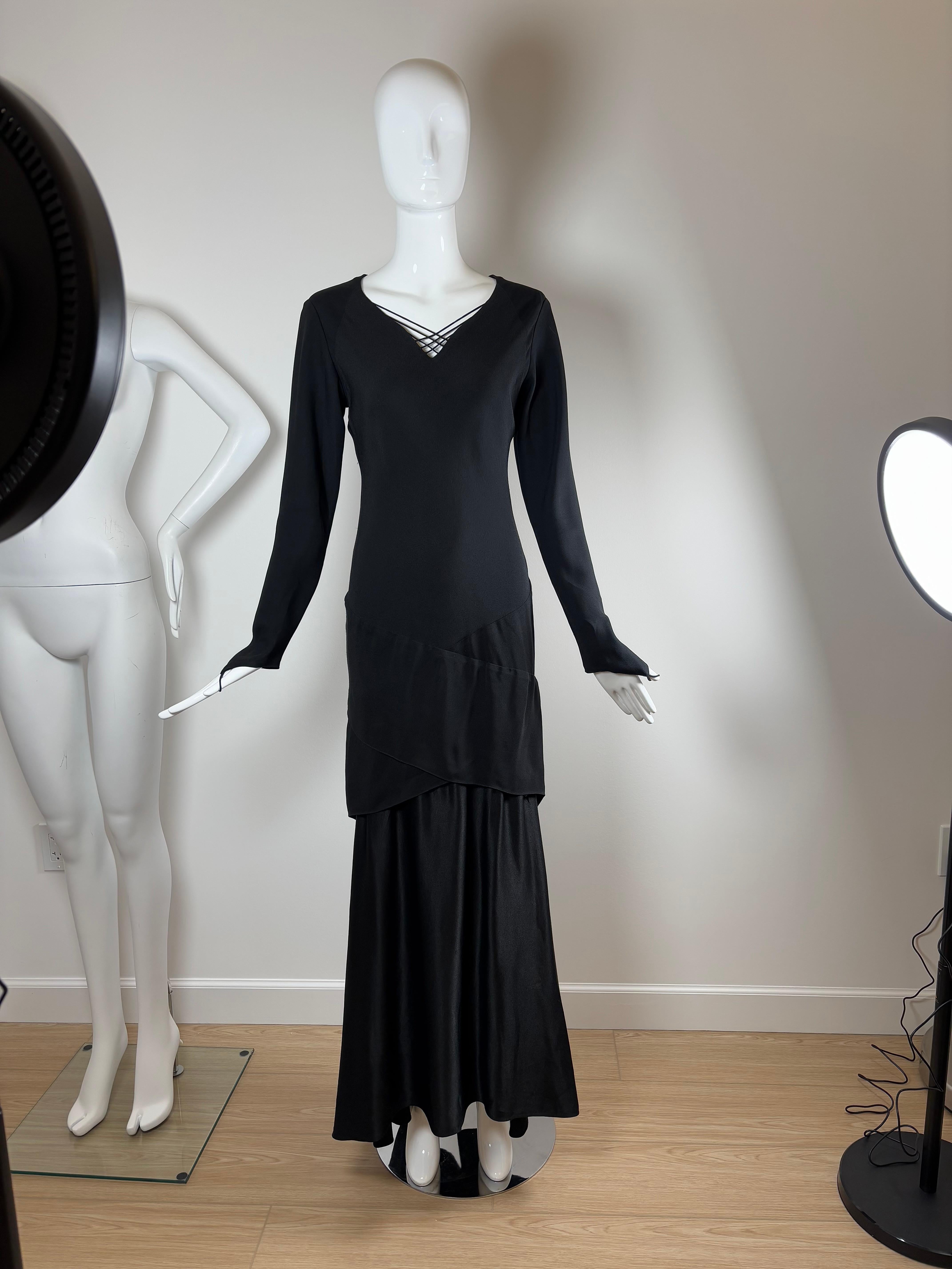 De las mujeres VERA WANG 90's Vestido de noche vintage negro de manga larga en venta