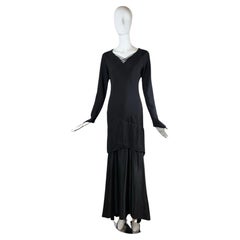 VERA WANG 90's Vestido de noche vintage negro de manga larga