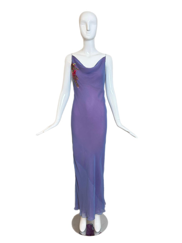 VERA WANG 90's Vintage Silk Iridescent Floral Embroidered Gown at 1stDibs